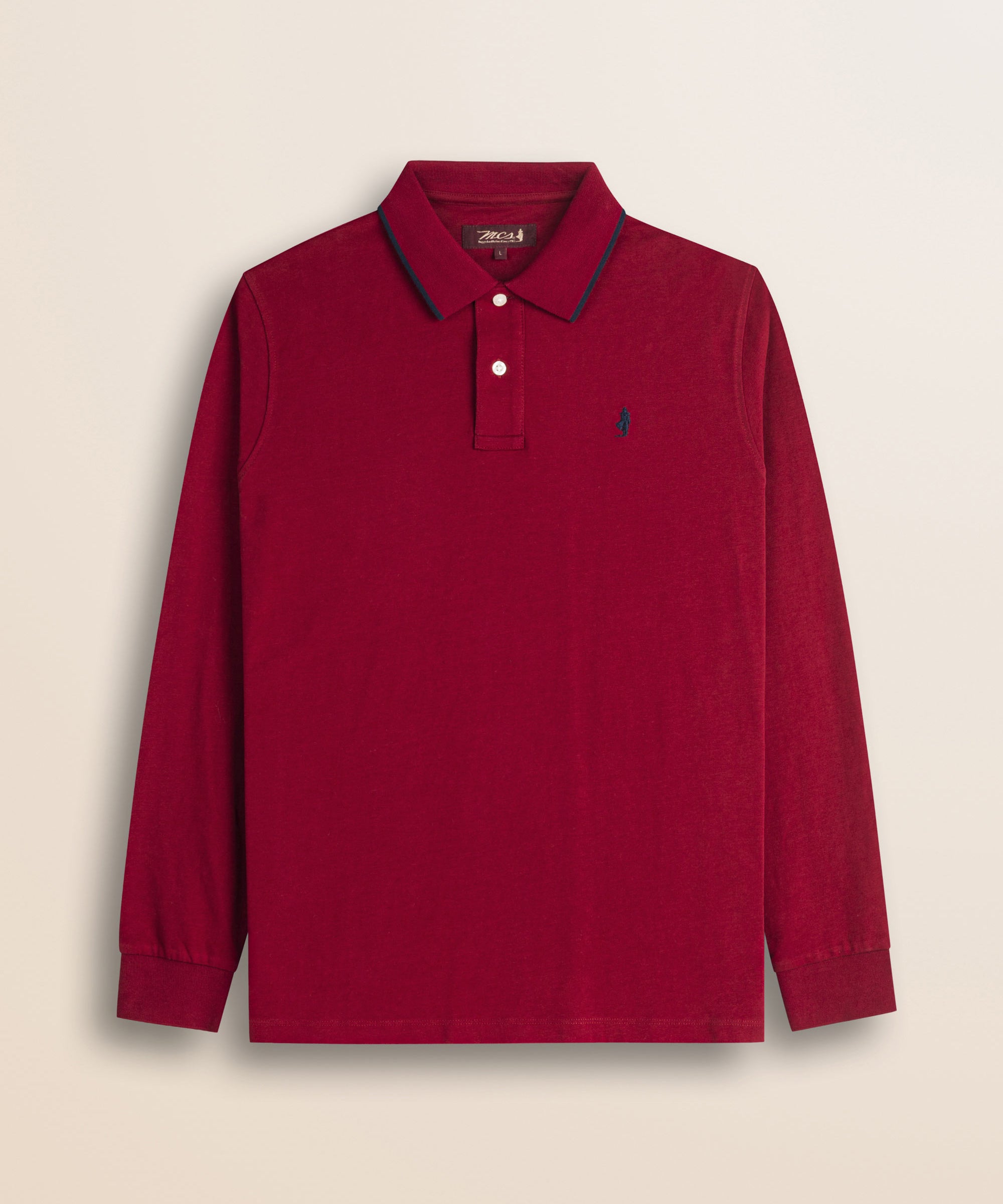 Polo in Jersey Smerigliato Manica Lunga fronte - Merlot