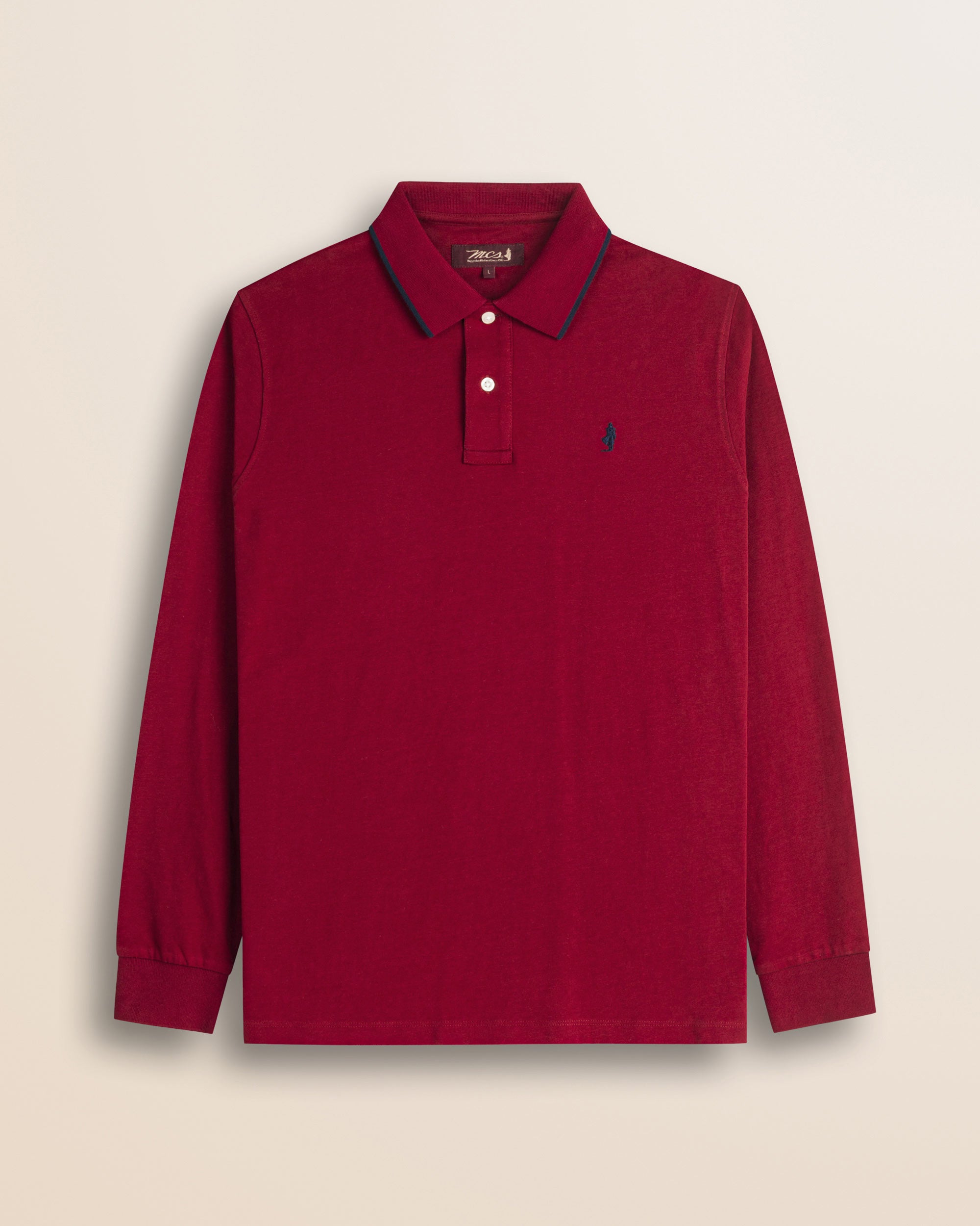 Polo in Jersey Smerigliato Manica Lunga fronte - Merlot