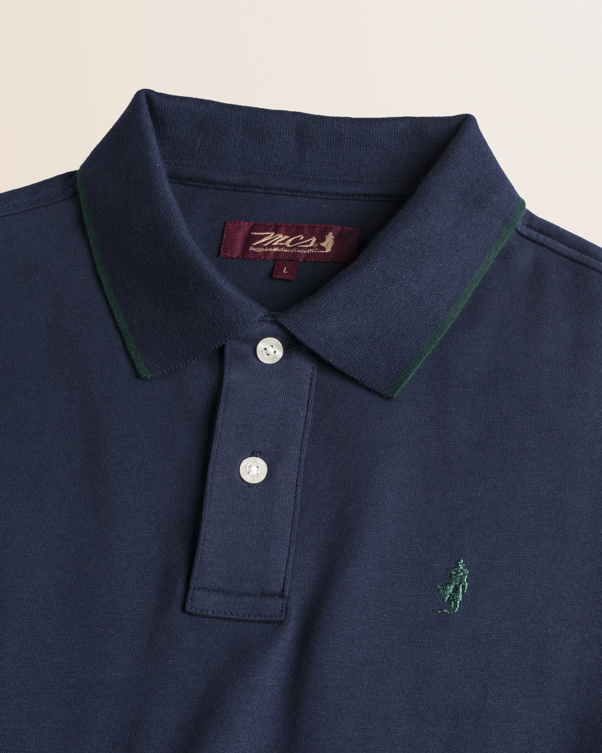 Polo in Jersey Smerigliato Manica Lunga dettaglio colletto - Navy Blue