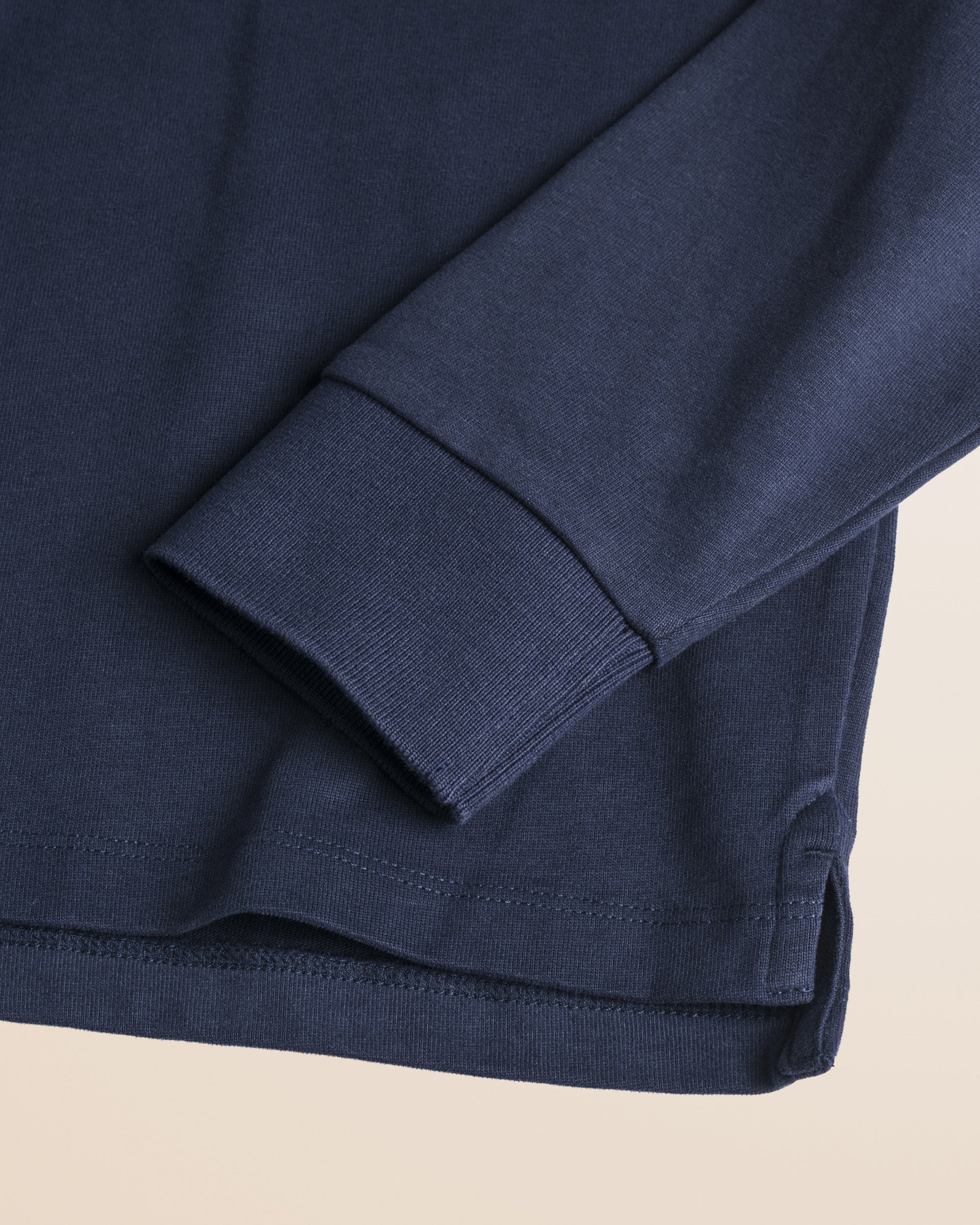 Polo in Jersey Smerigliato Manica Lunga dettaglio manica - Navy Blue