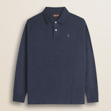 Polo in Jersey Smerigliato Manica Lunga fronte - Navy Blue