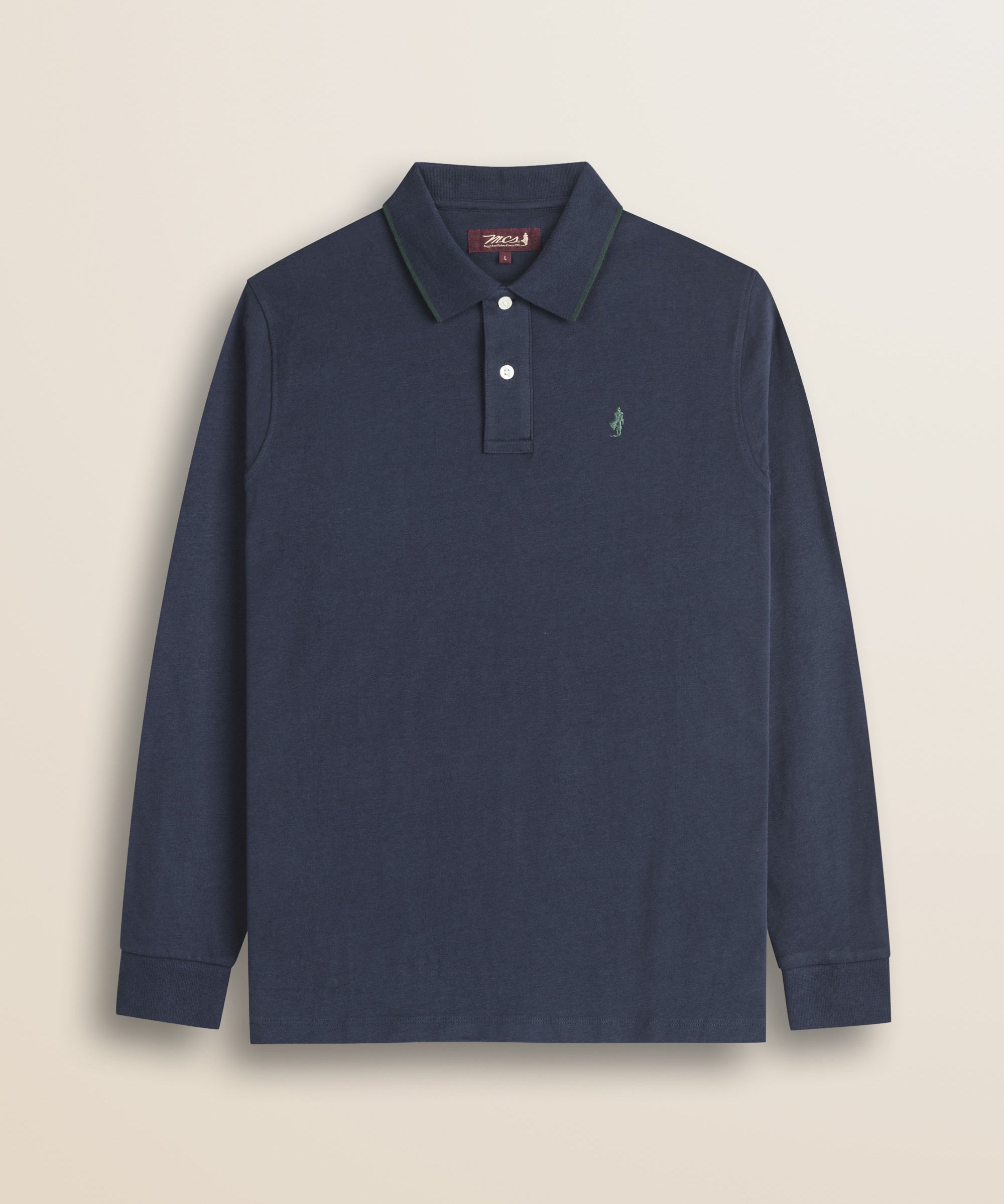 Polo in Jersey Smerigliato Manica Lunga fronte - Navy Blue