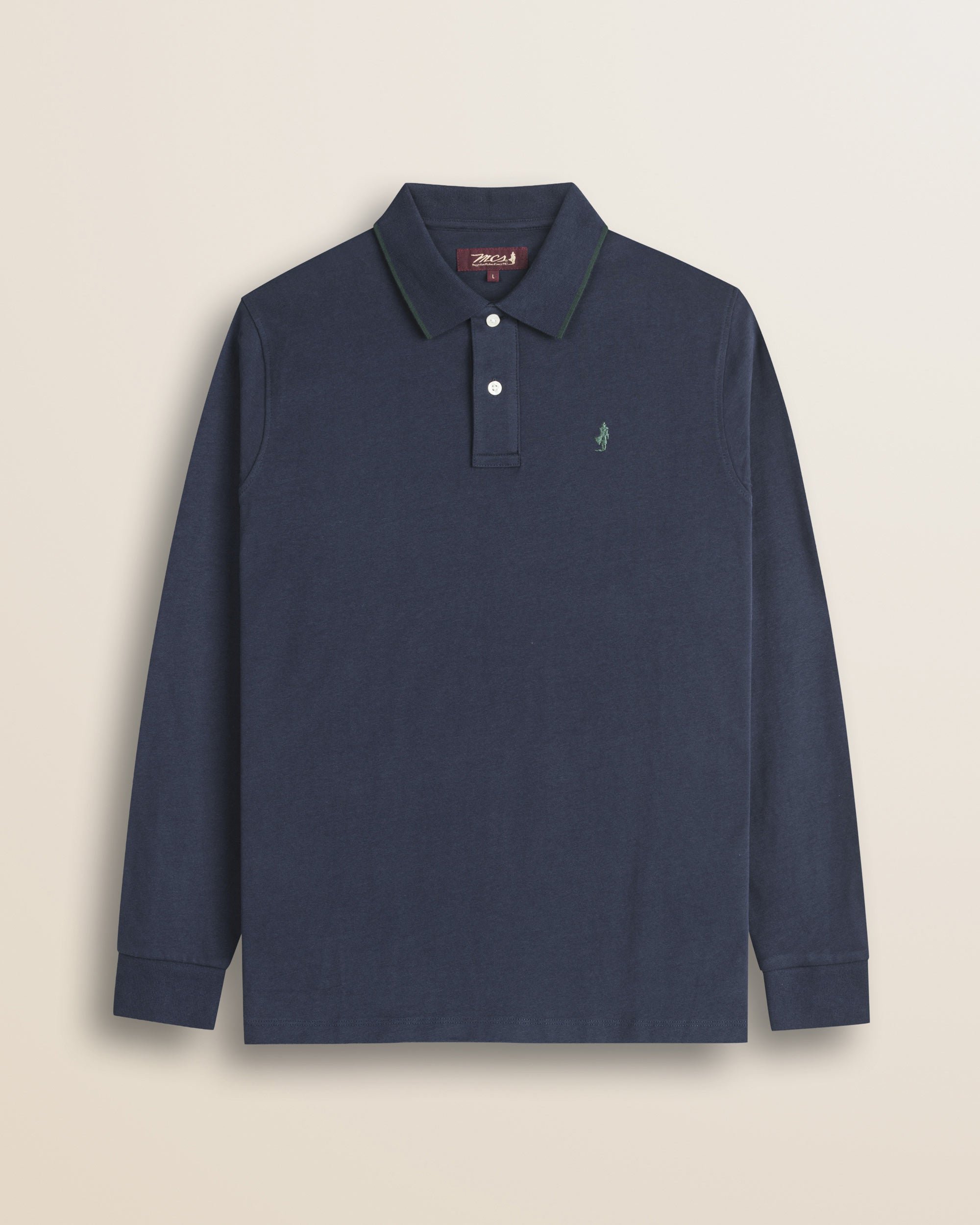 Polo in Jersey Smerigliato Manica Lunga fronte - Navy Blue