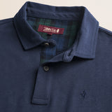 Polo in Jersey con Collo in Gabardina a Contrasto dettaglio colletto - Navy Blue