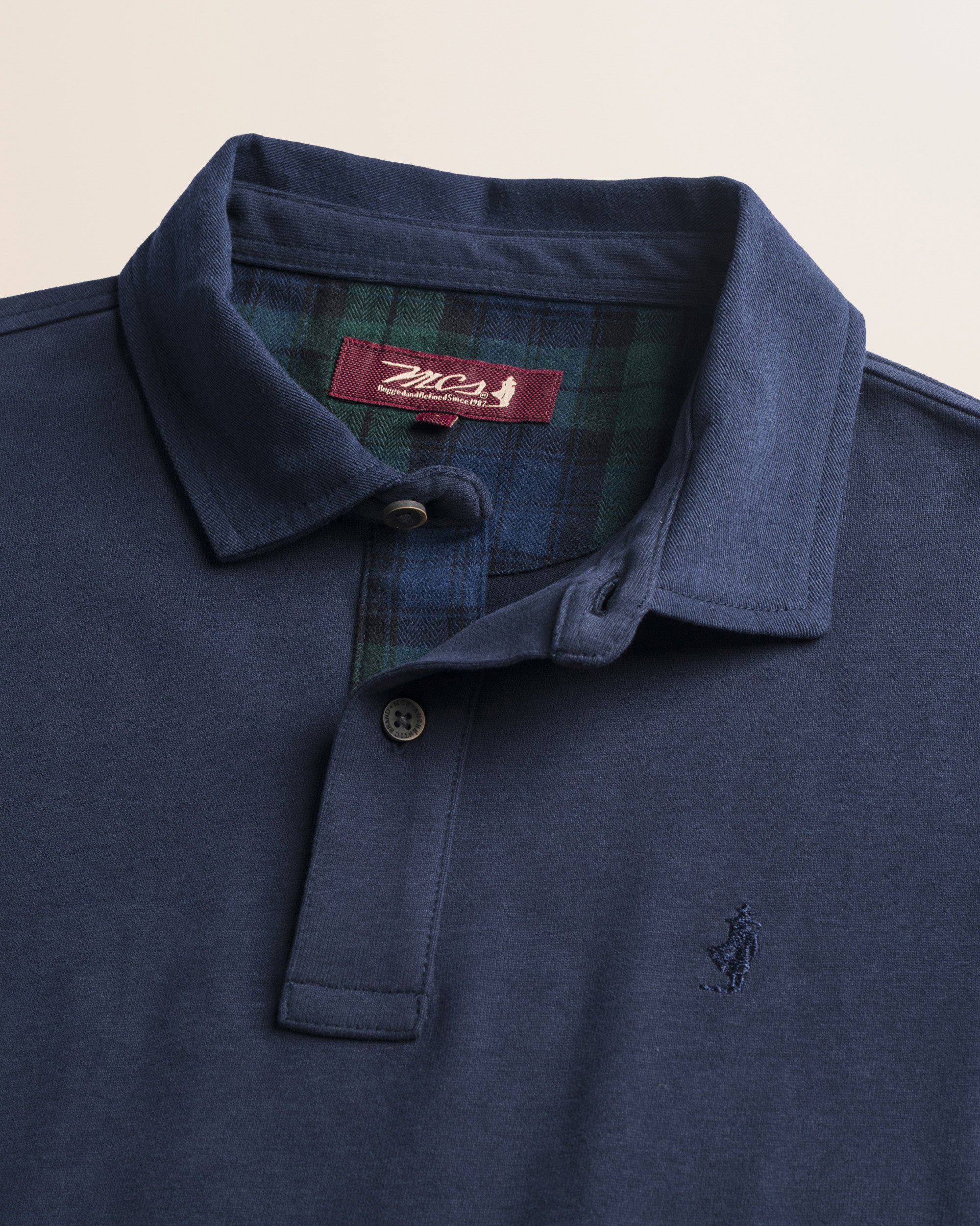 Polo in Jersey con Collo in Gabardina a Contrasto dettaglio colletto - Navy Blue