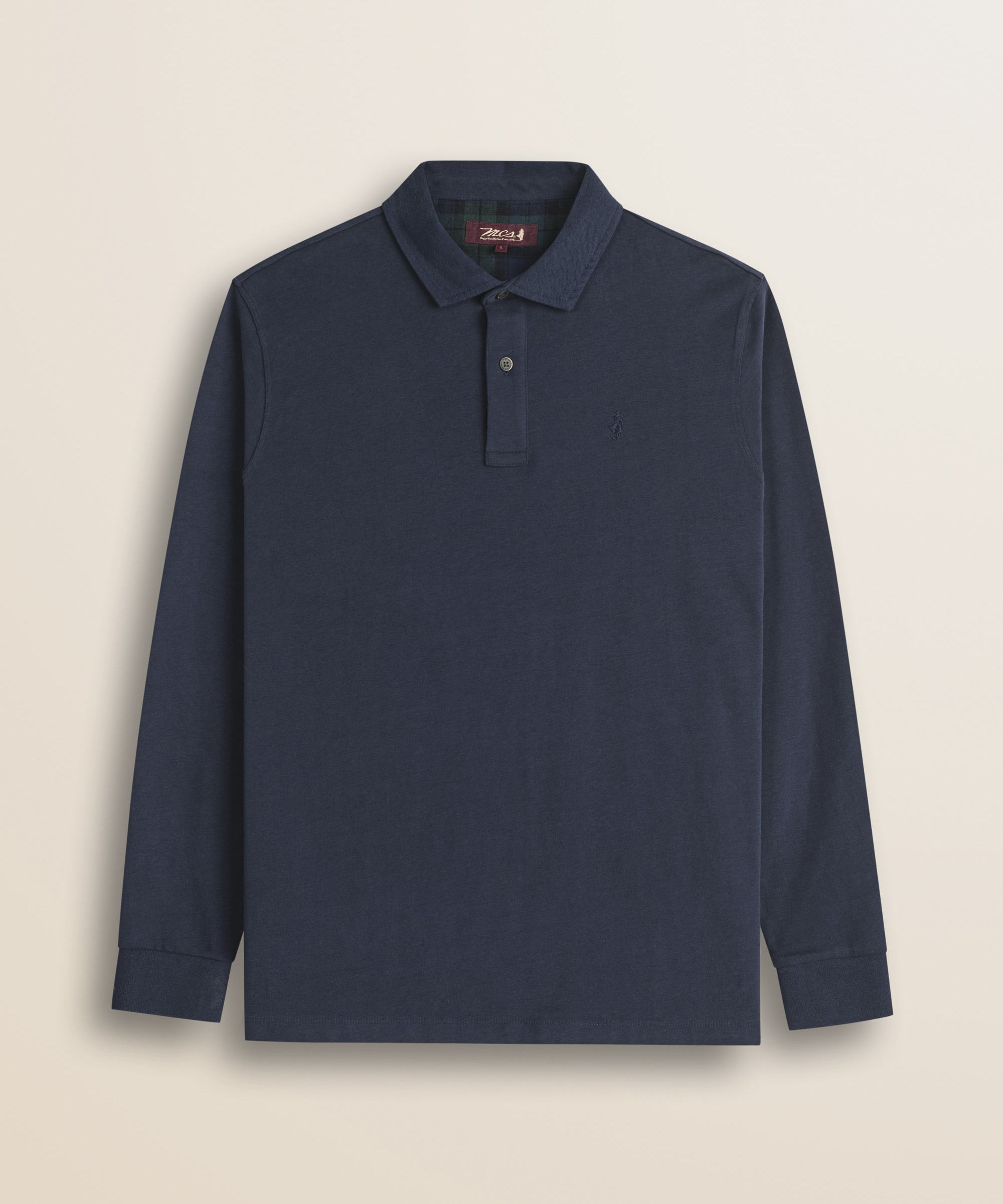 Polo in Jersey con Collo in Gabardina a Contrasto fronte - Navy Blue