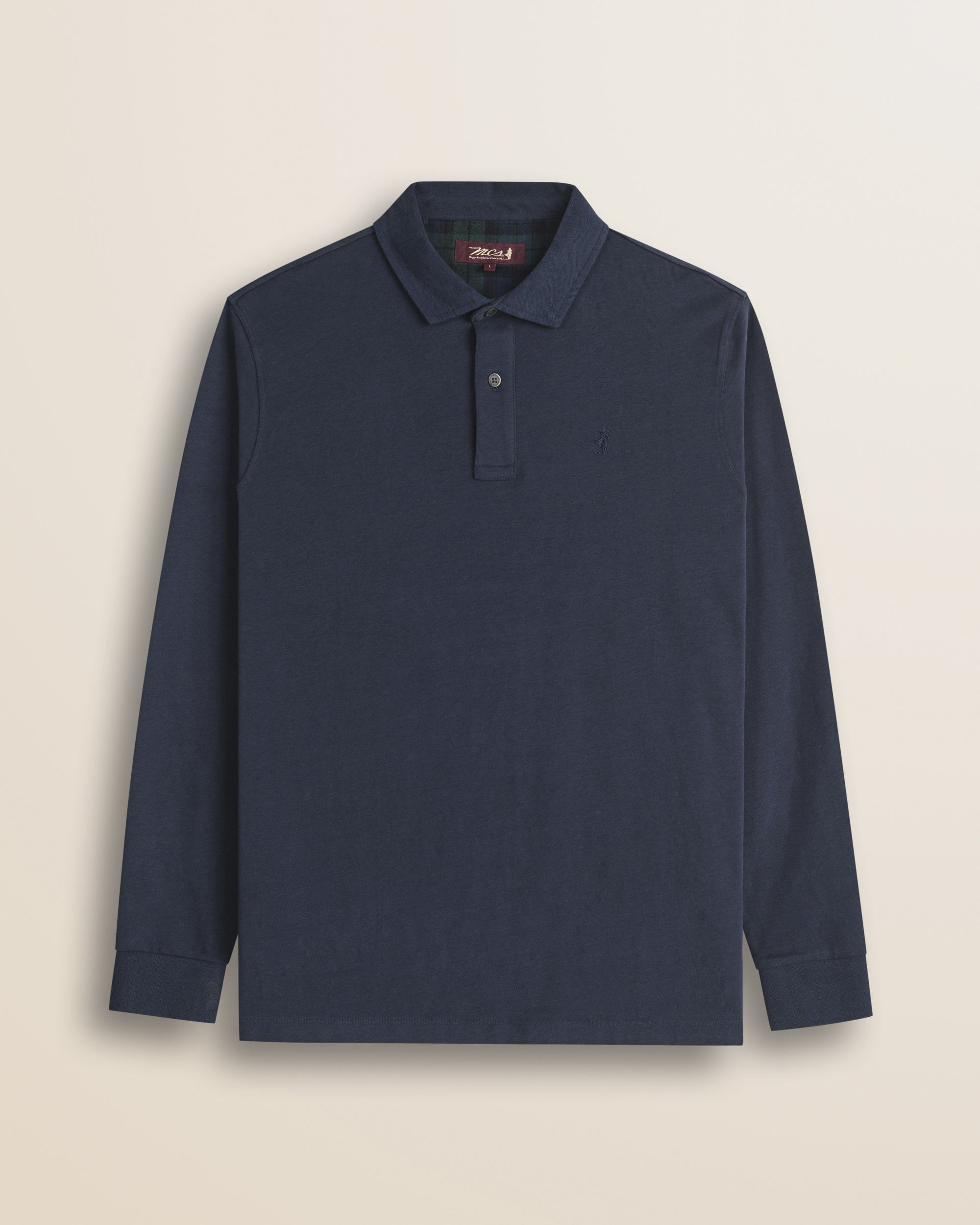 Polo in Jersey con Collo in Gabardina a Contrasto fronte - Navy Blue