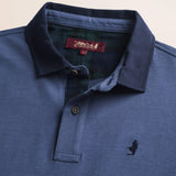 Polo in Jersey con Collo in Gabardina a Contrasto dettaglio colletto - Indigo Dust