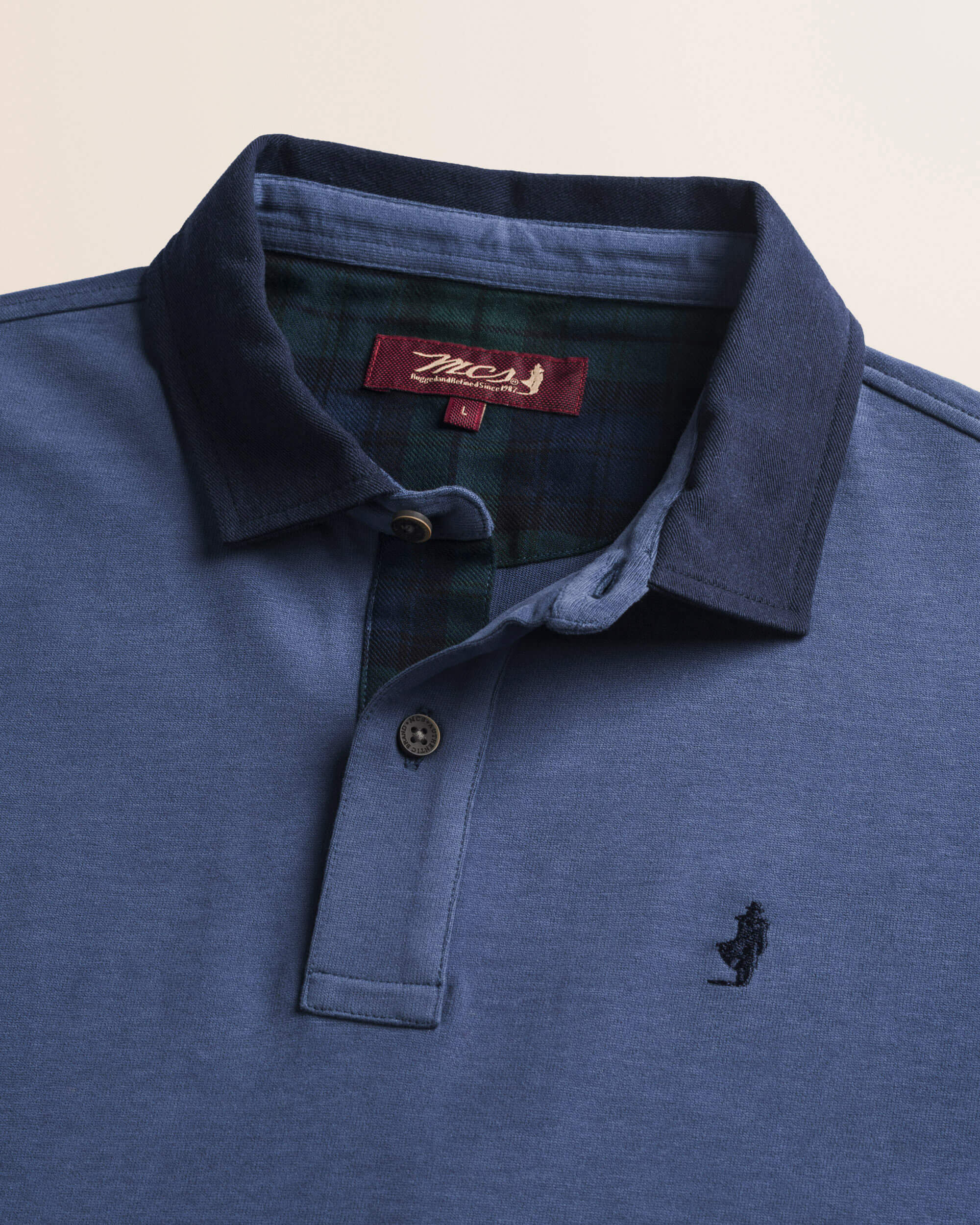 Polo in Jersey con Collo in Gabardina a Contrasto dettaglio colletto - Indigo Dust