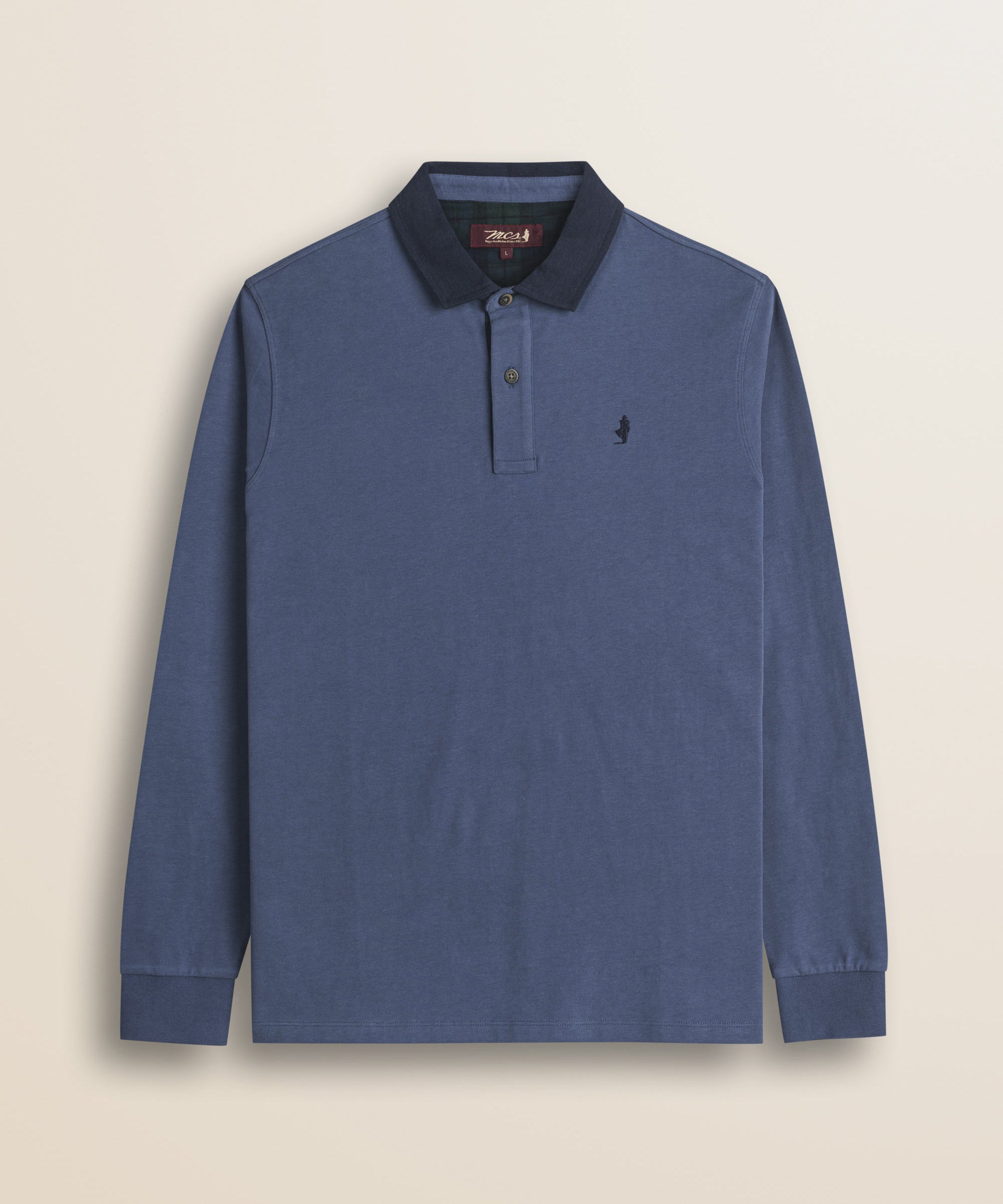 Polo in Jersey con Collo in Gabardina a Contrasto fronte - Indigo Dust