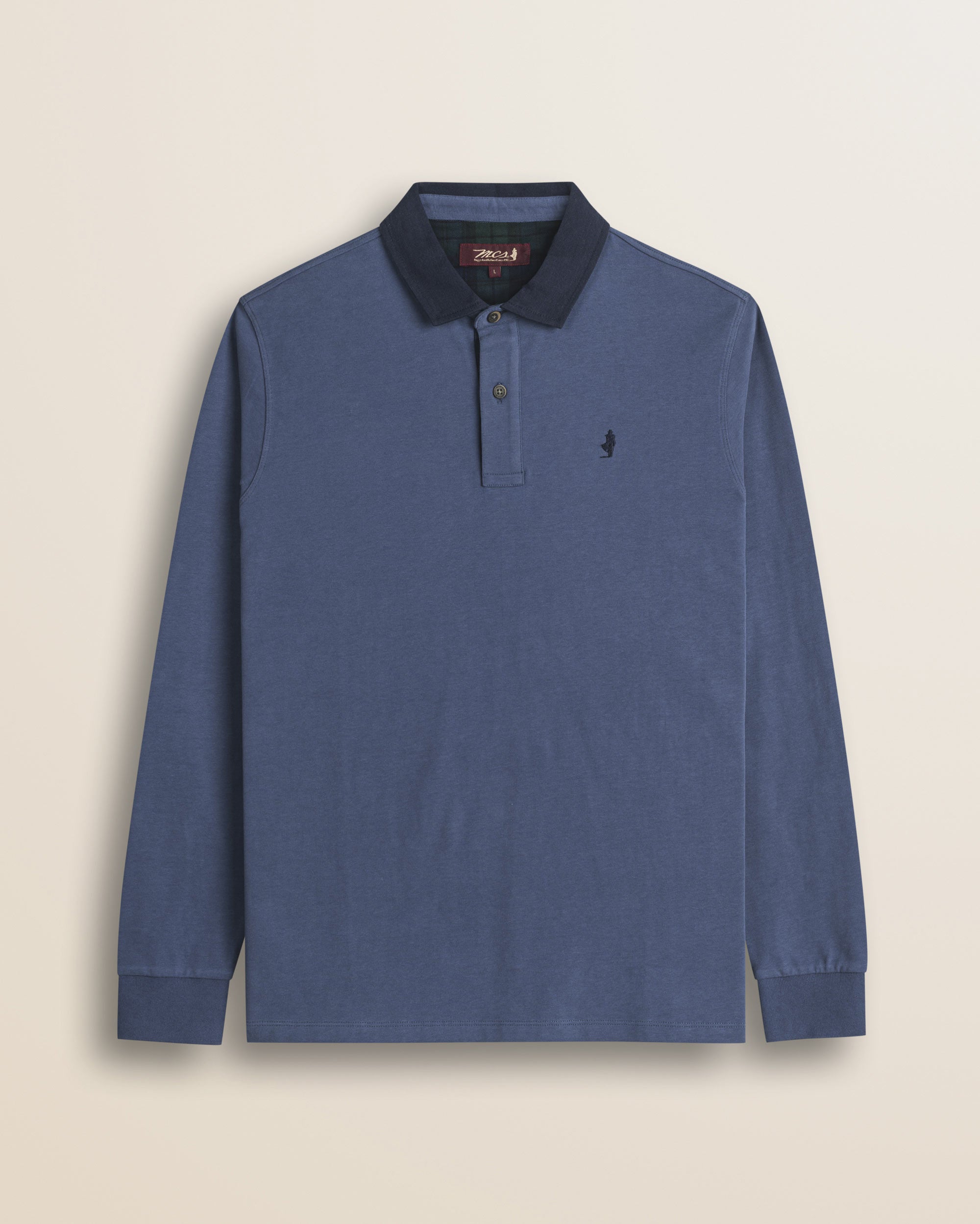 Polo in Jersey con Collo in Gabardina a Contrasto fronte - Indigo Dust