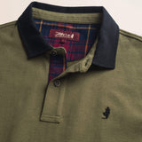 Polo in Jersey con Collo in Gabardina a Contrasto dettaglio colletto - Olive Night