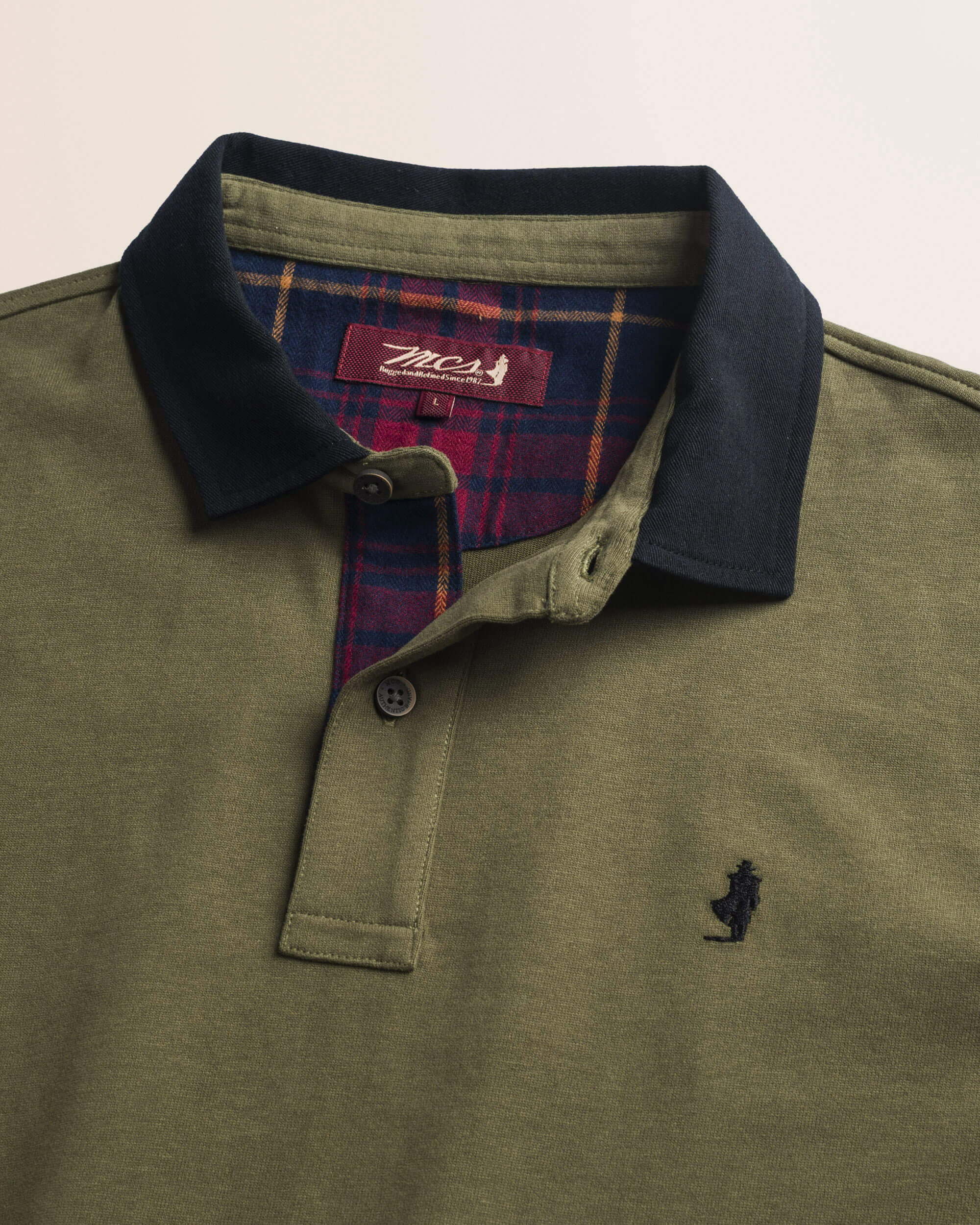 Polo in Jersey con Collo in Gabardina a Contrasto dettaglio colletto - Olive Night