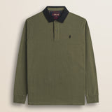 Polo in Jersey con Collo in Gabardina a Contrasto fronte - Olive Night