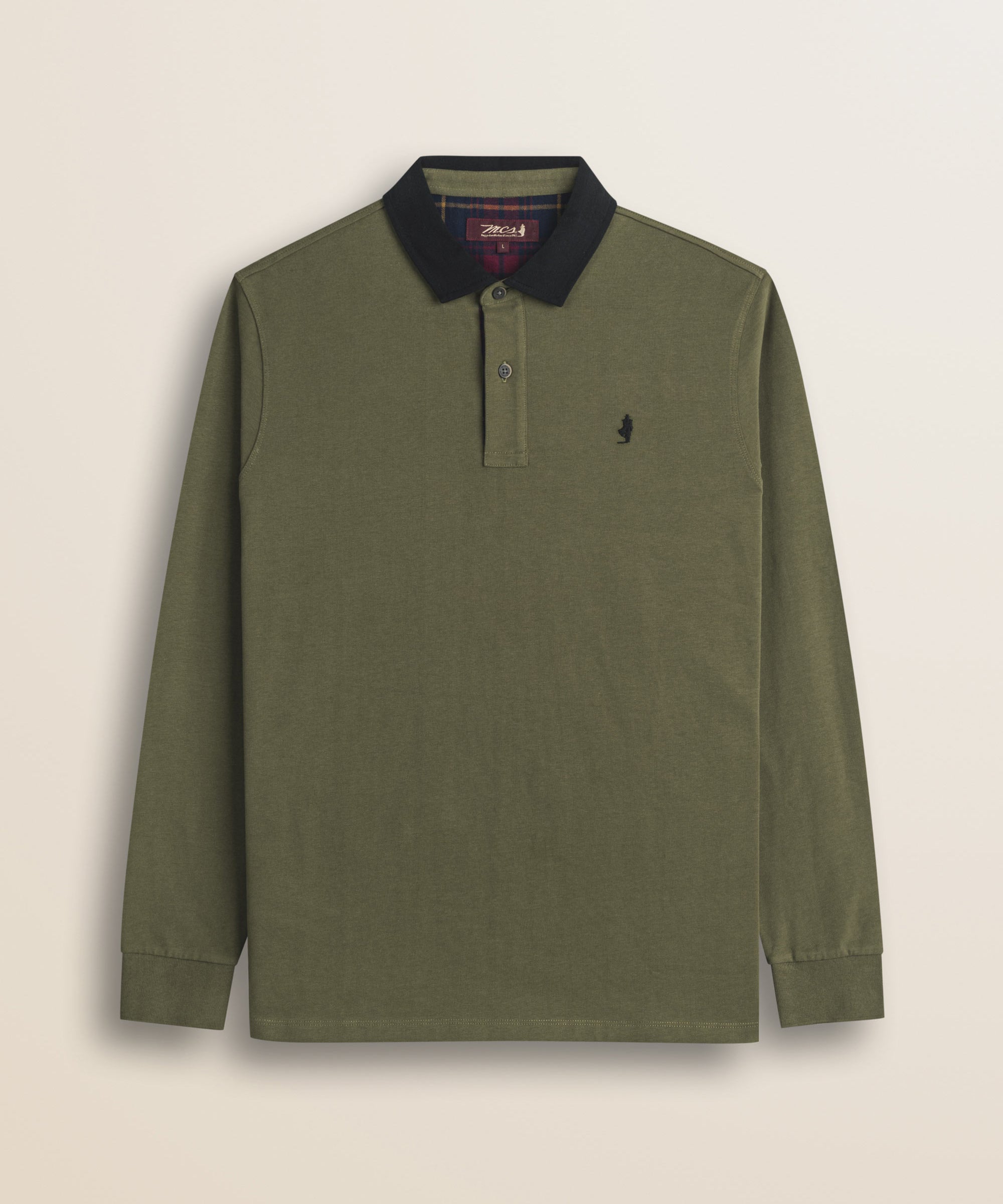 Polo in Jersey con Collo in Gabardina a Contrasto fronte - Olive Night