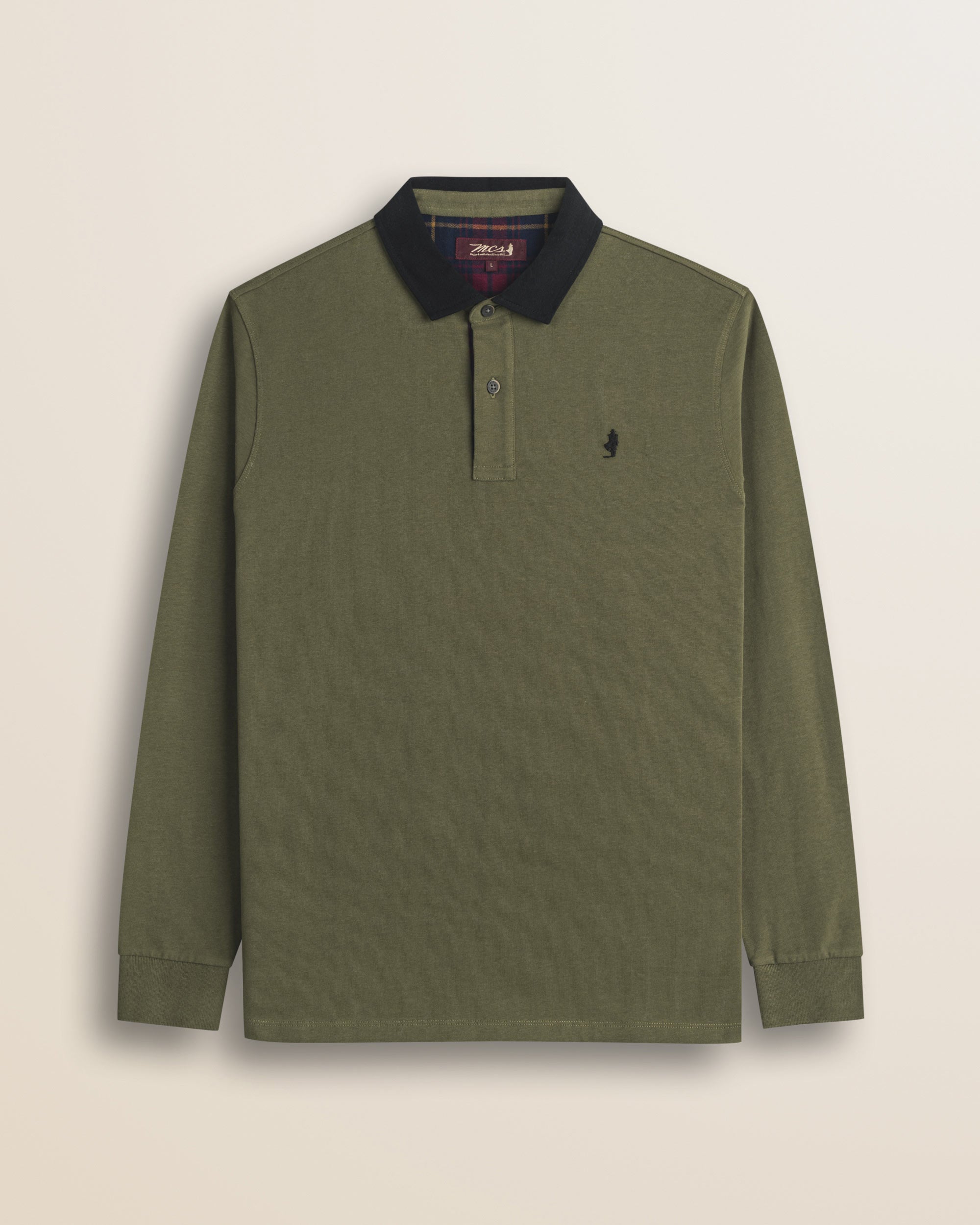 Polo in Jersey con Collo in Gabardina a Contrasto fronte - Olive Night