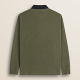 Polo in Jersey con Collo in Gabardina a Contrasto retro - Olive Night