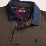 Polo in Jersey con Collo in Gabardina a Contrasto dettaglio colletto - Chocolate