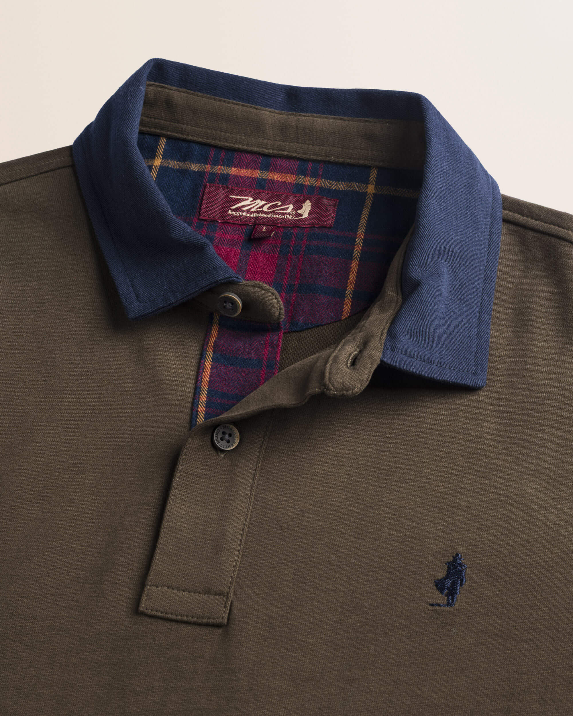 Polo in Jersey con Collo in Gabardina a Contrasto dettaglio colletto - Chocolate