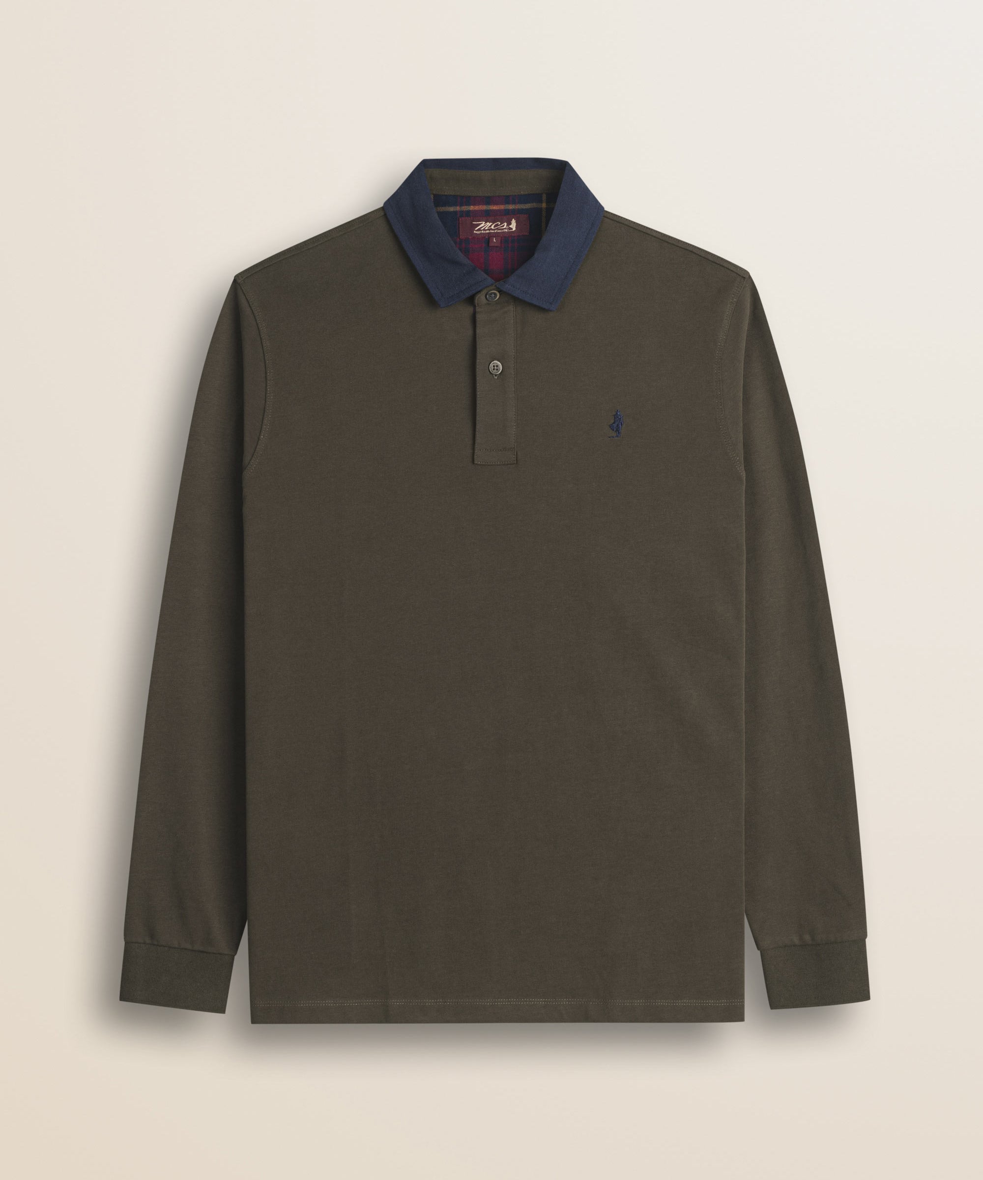 Polo in Jersey con Collo in Gabardina a Contrasto fronte - Chocolate