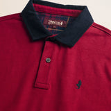 Polo in Jersey con Collo in Velluto a Coste dettaglio colletto - Merlot