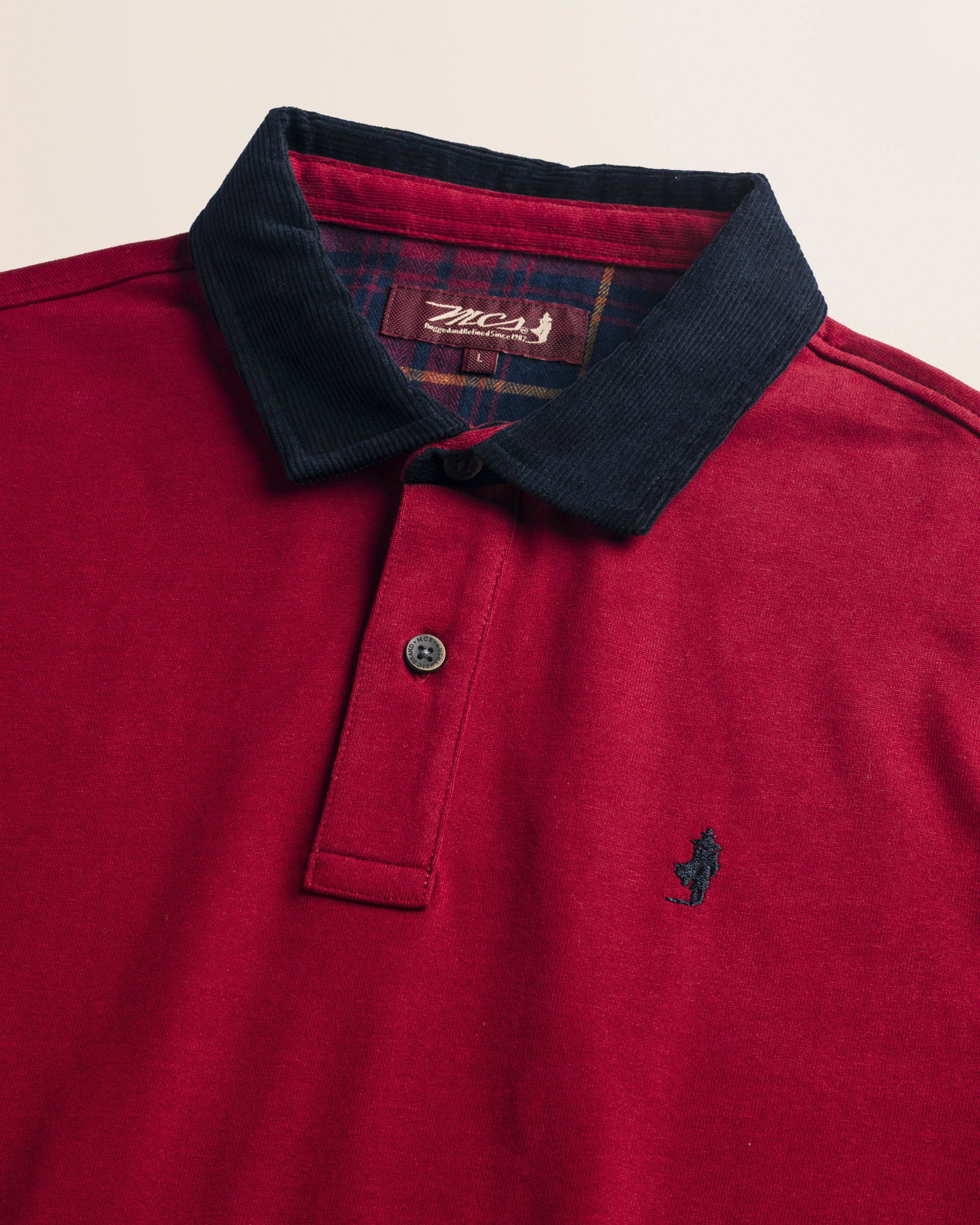 Polo in Jersey con Collo in Velluto a Coste dettaglio colletto - Merlot