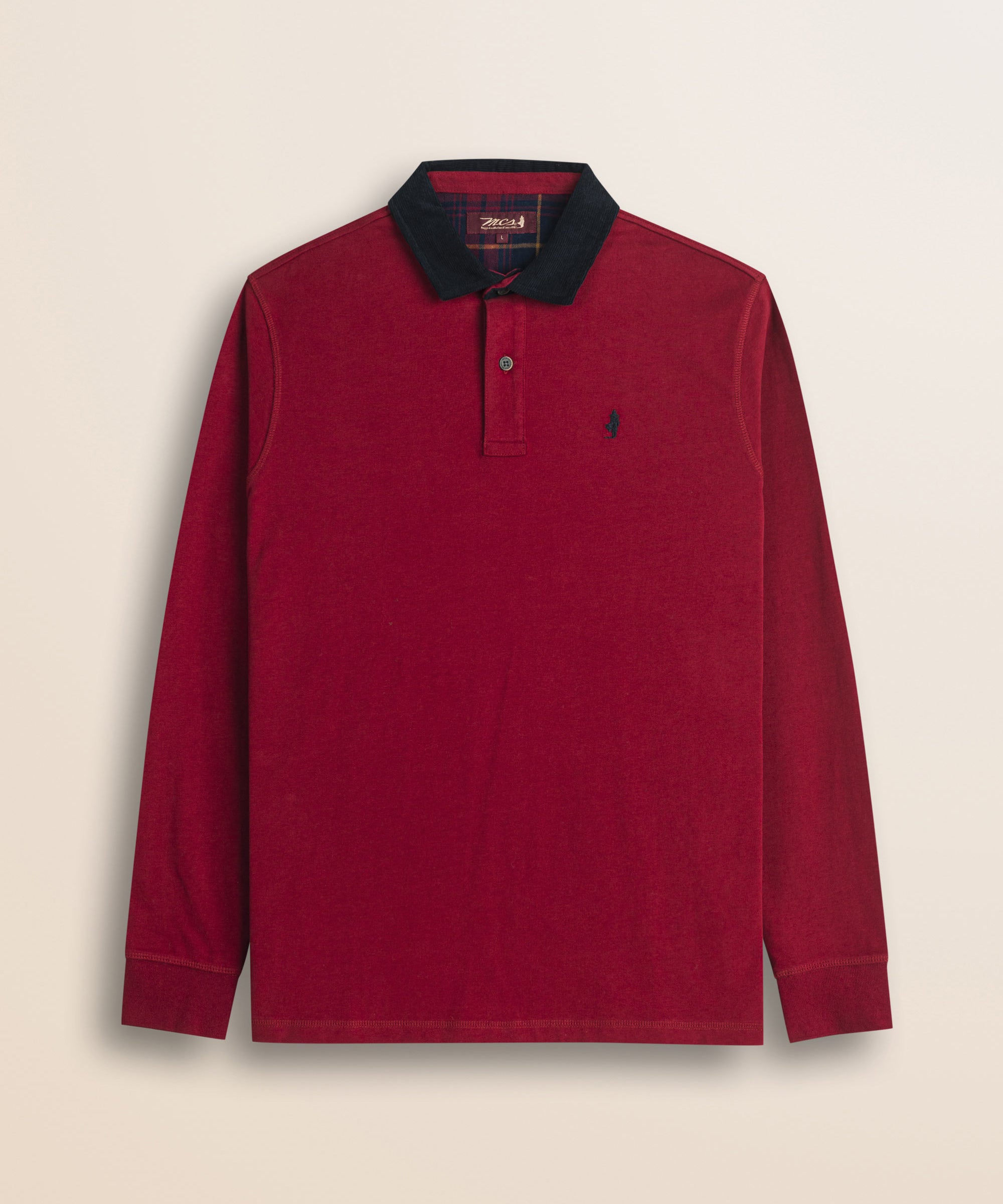 Polo in Jersey con Collo in Velluto a Coste fronte - Merlot