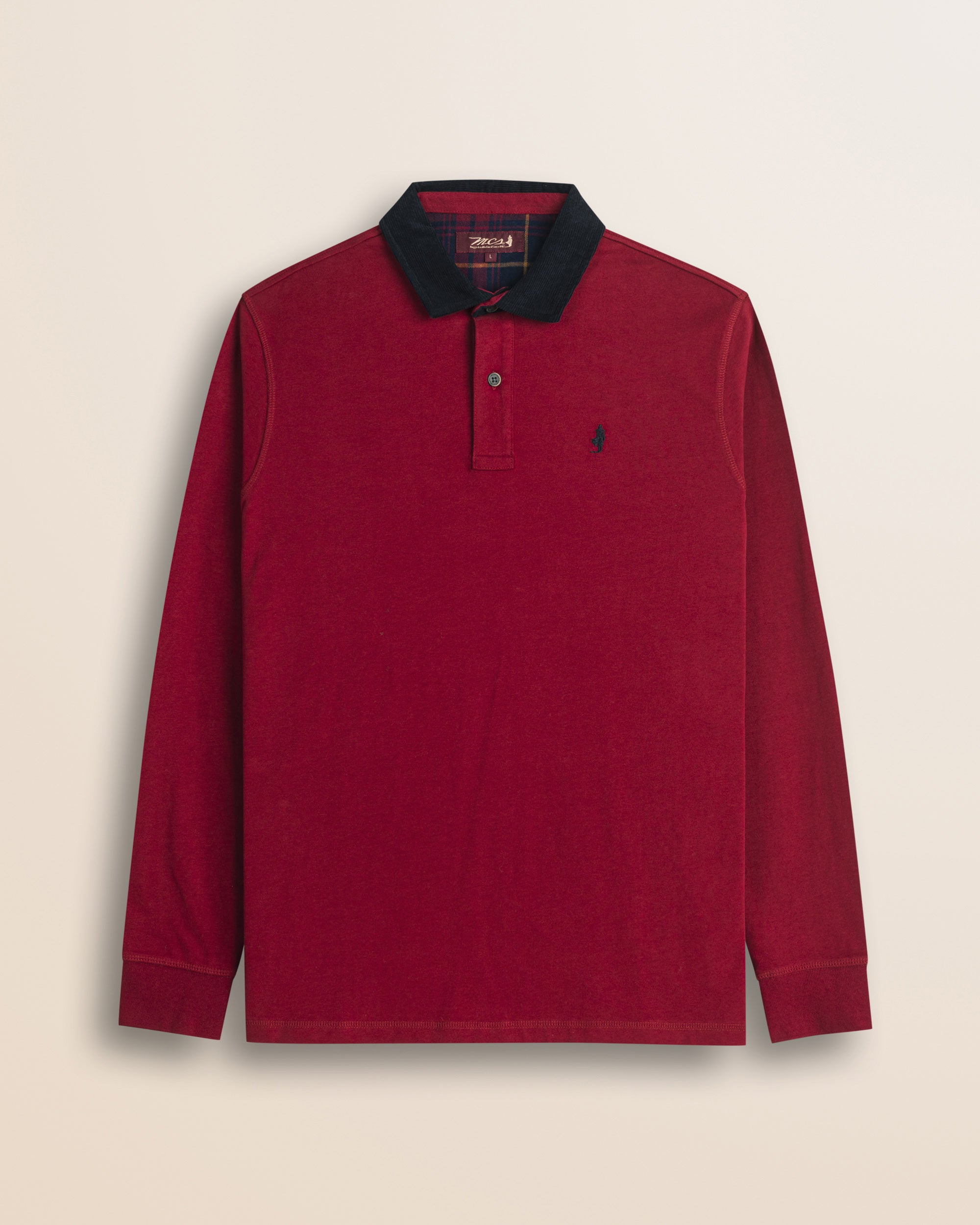 Polo in Jersey con Collo in Velluto a Coste fronte - Merlot