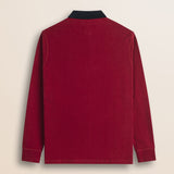 Polo in Jersey con Collo in Velluto a Coste retro - Merlot