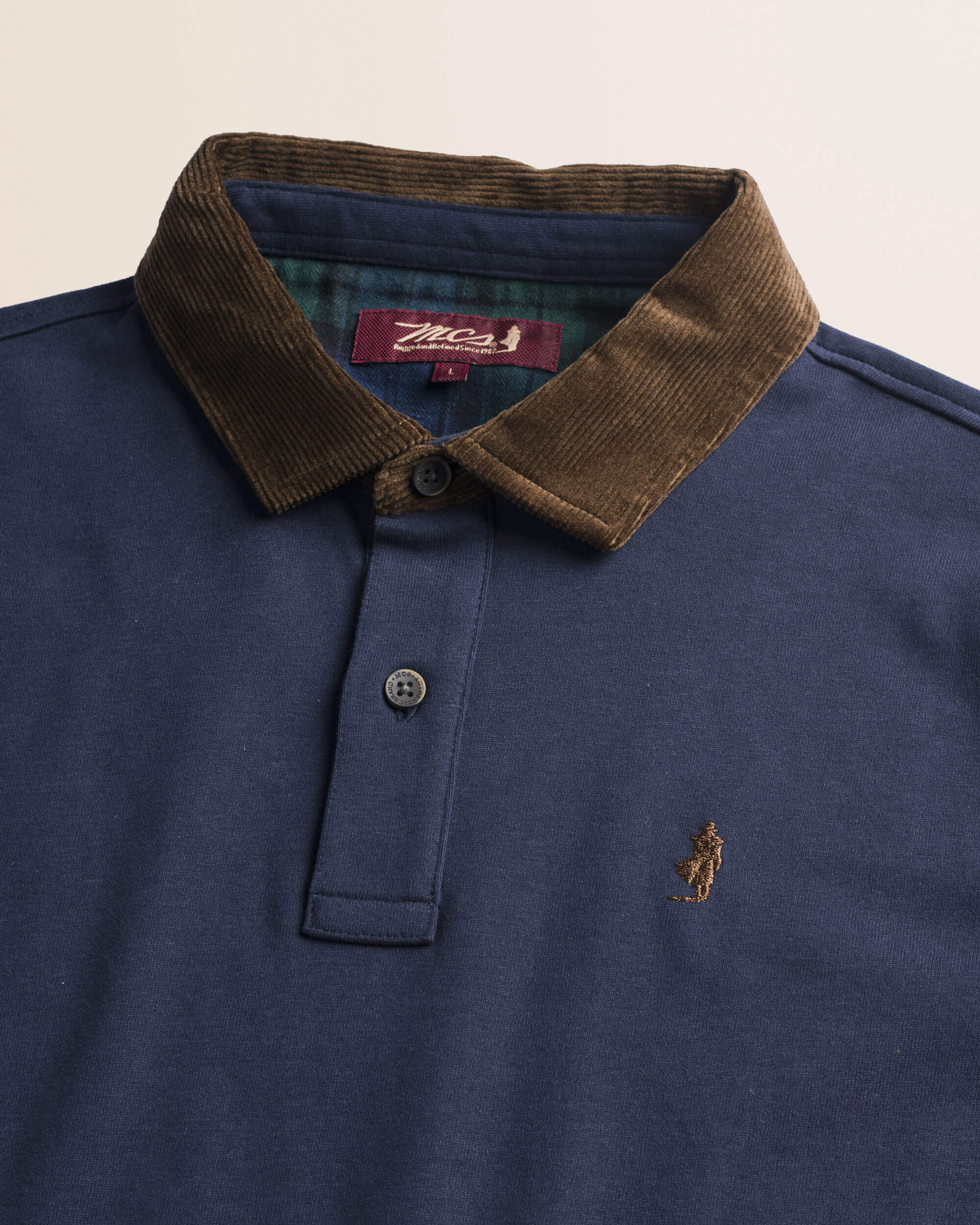 Polo in Jersey con Collo in Velluto a Coste dettaglio colletto - Navy Blue