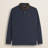 Polo in Jersey con Collo in Velluto a Coste fronte - Navy Blue