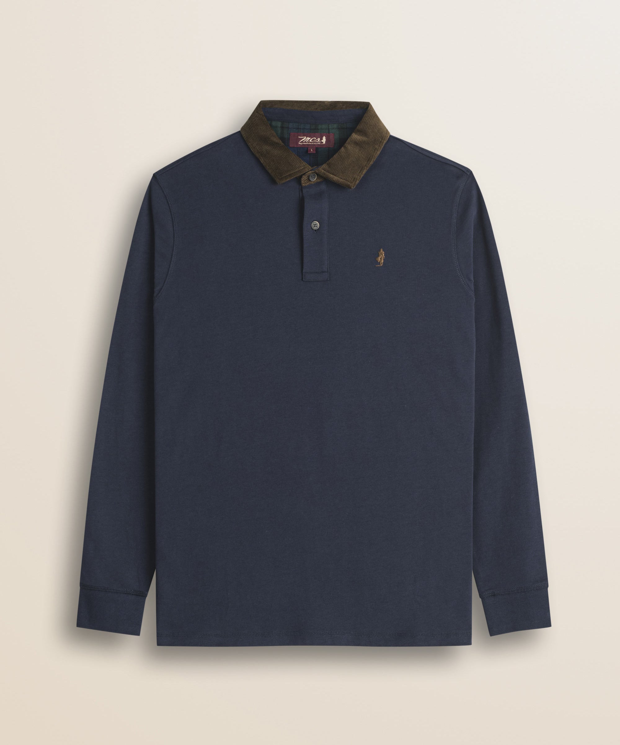 Polo in Jersey con Collo in Velluto a Coste fronte - Navy Blue