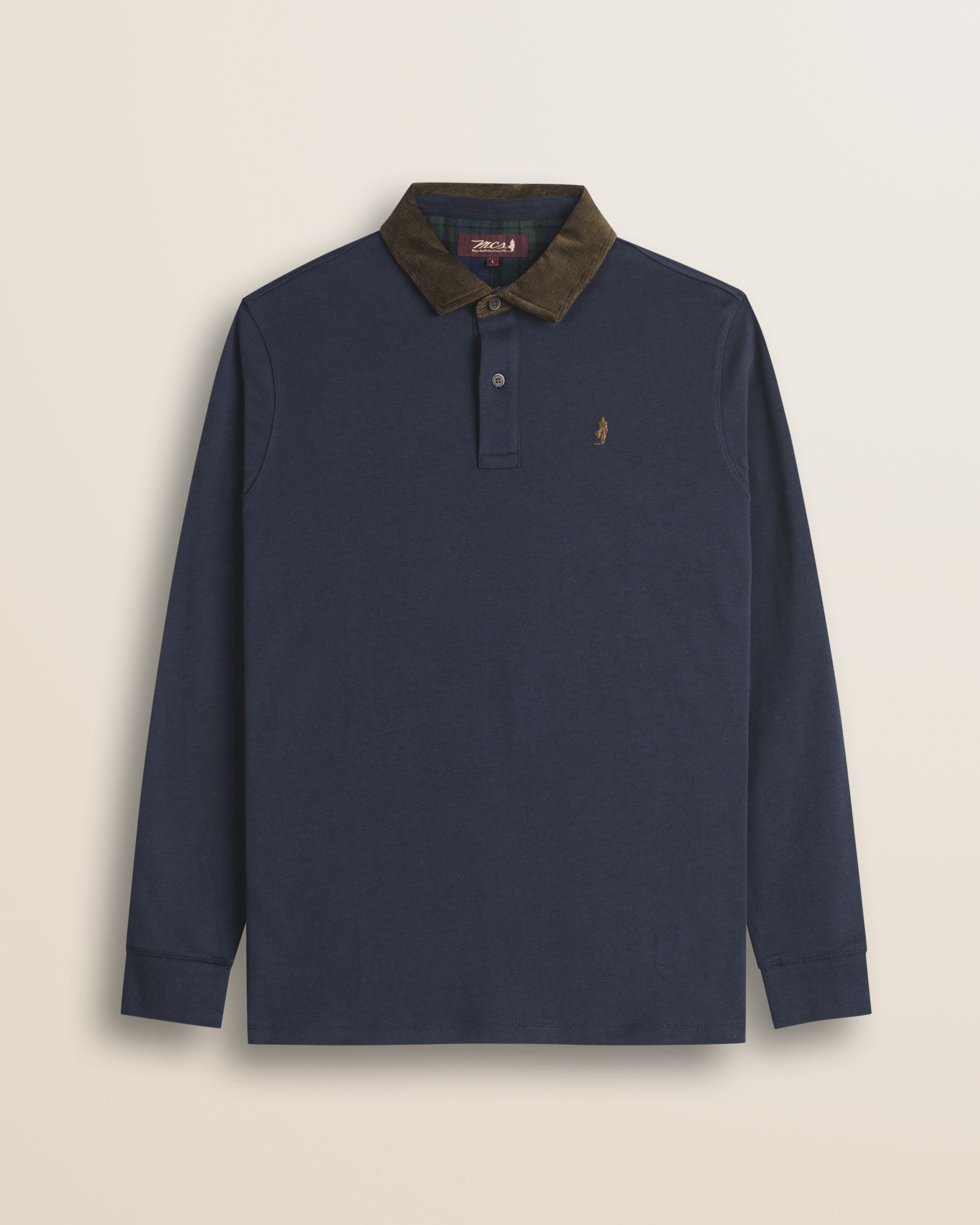Polo in Jersey con Collo in Velluto a Coste fronte - Navy Blue