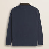 Polo in Jersey con Collo in Velluto a Coste retro - Navy Blue