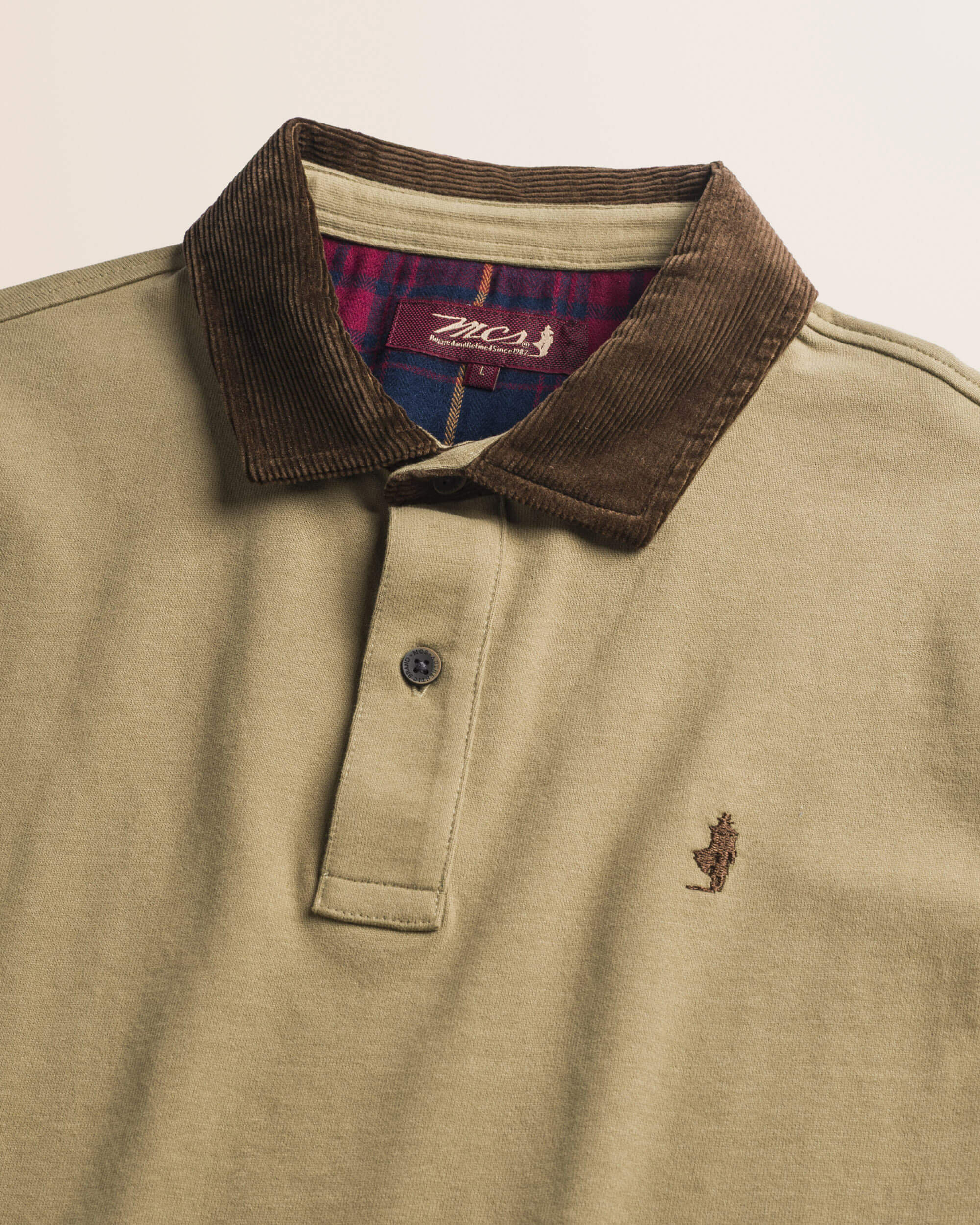Polo in Jersey con Collo in Velluto a Coste dettaglio colletto - Elmwood Brown
