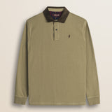Polo in Jersey con Collo in Velluto a Coste fronte - Elmwood Brown