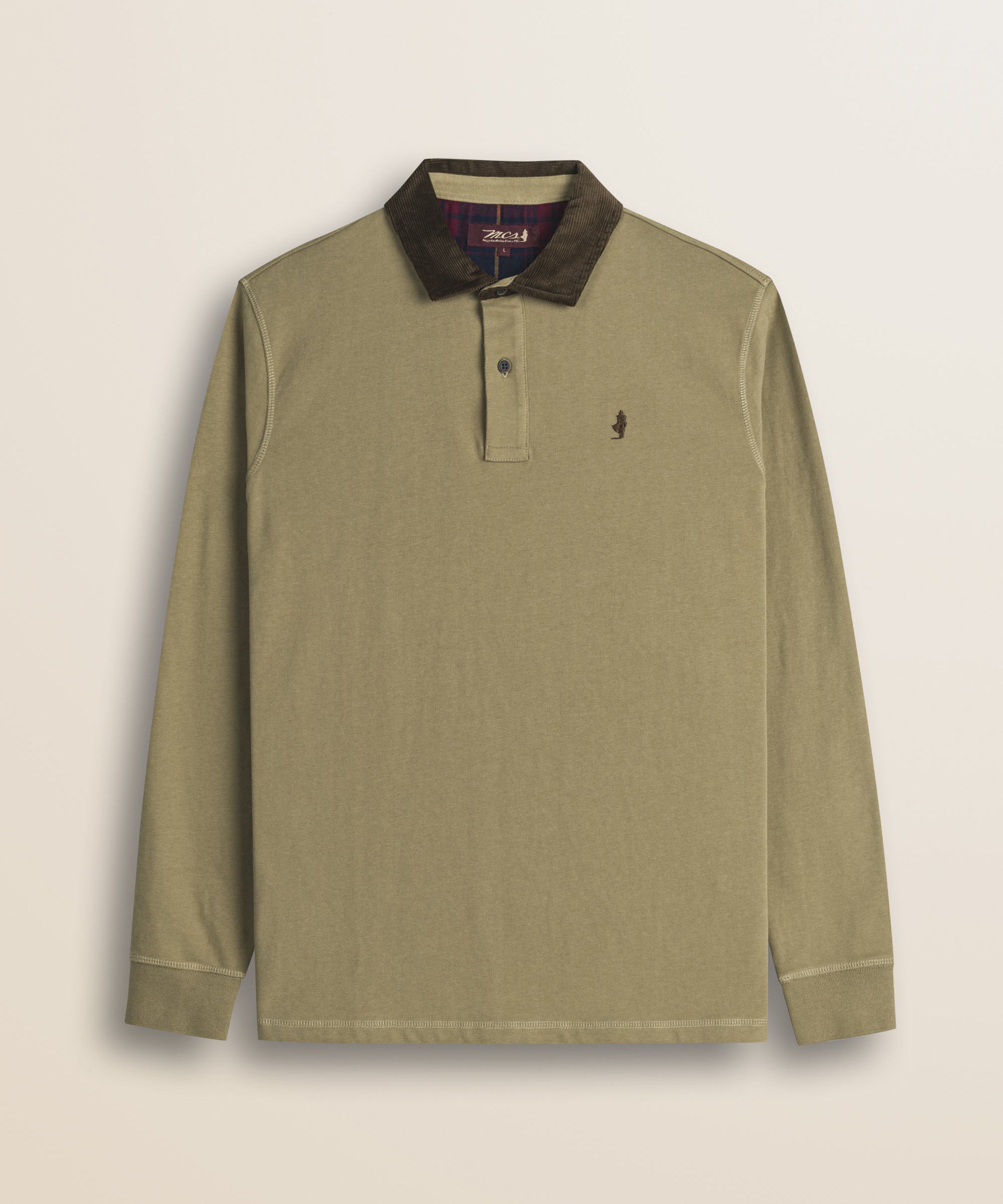 Polo in Jersey con Collo in Velluto a Coste fronte - Elmwood Brown