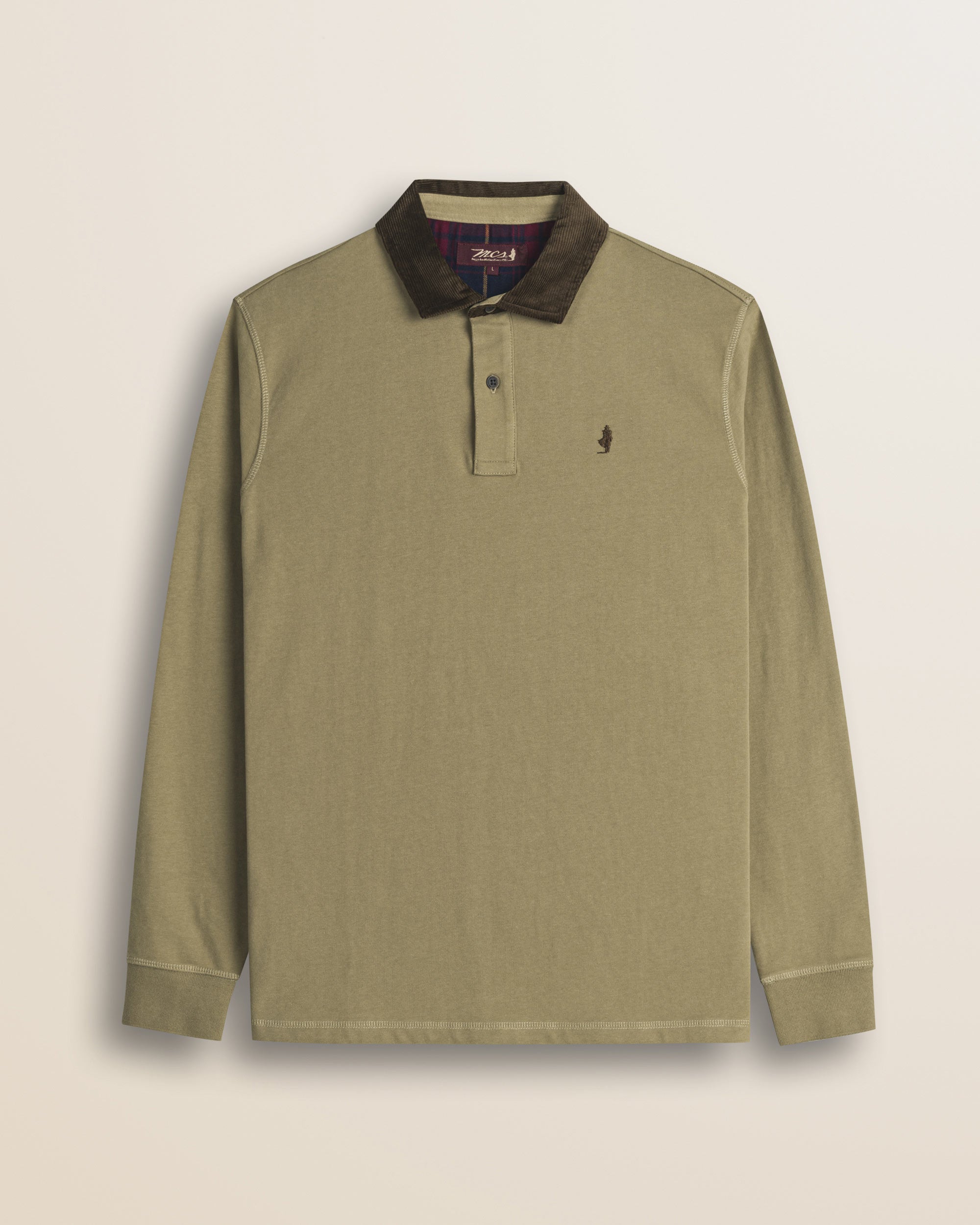 Polo in Jersey con Collo in Velluto a Coste fronte - Elmwood Brown