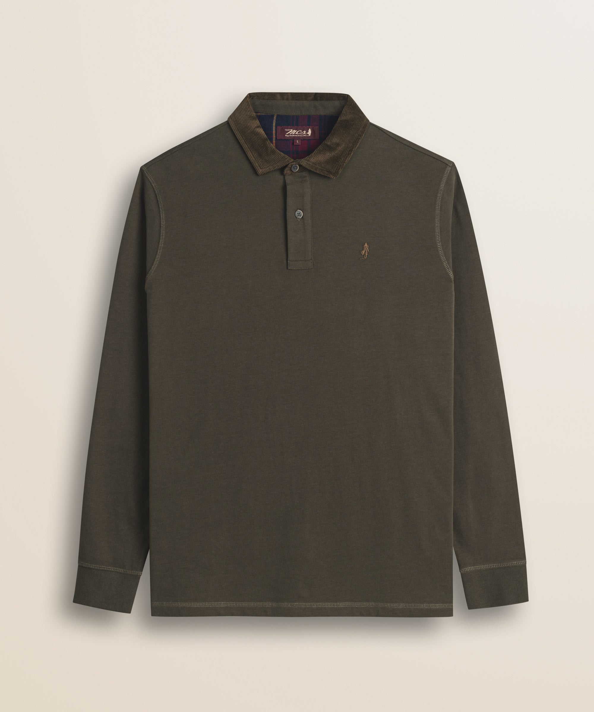 Polo in Jersey con Collo in Velluto a Coste fronte - Chocolate