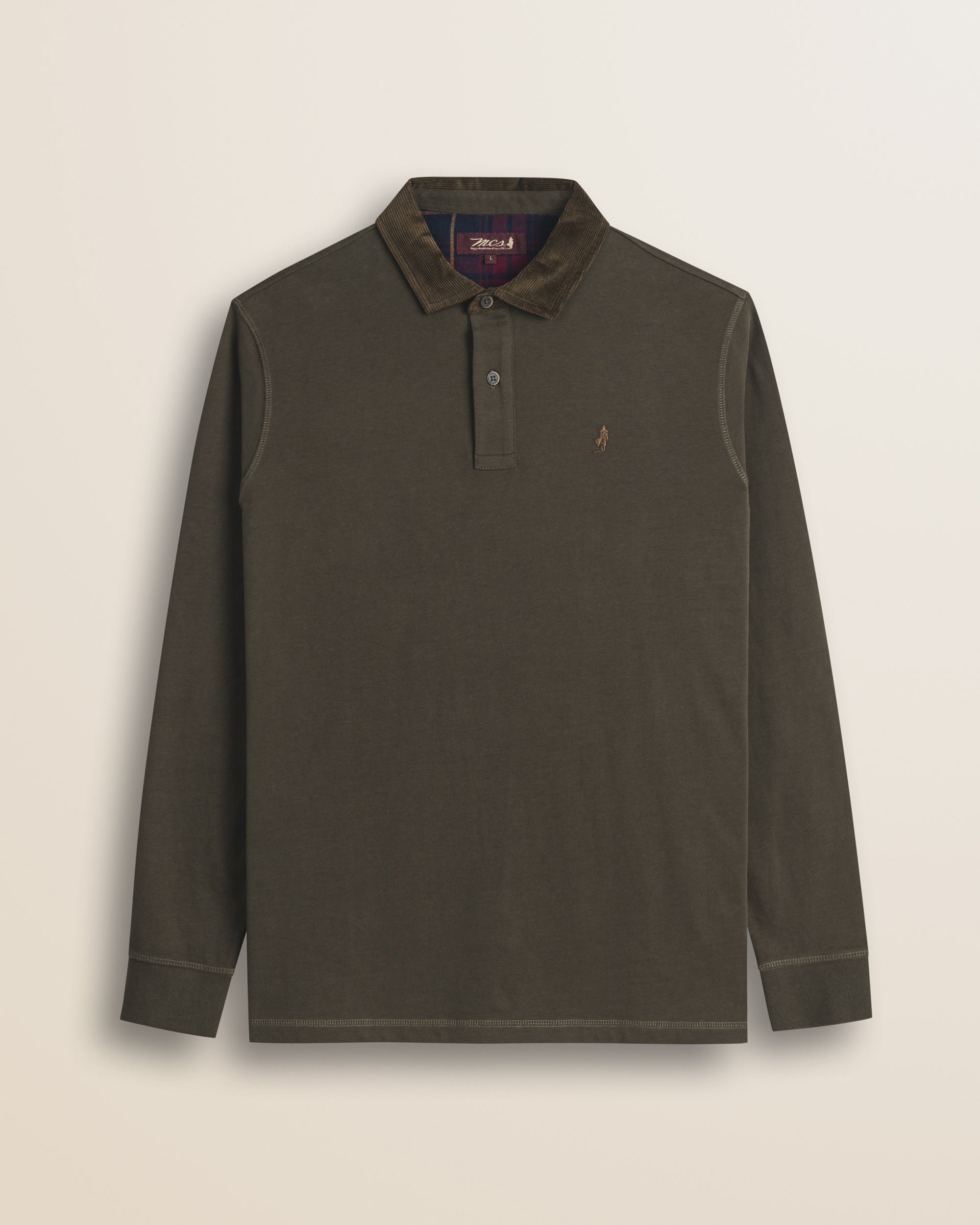 Polo in Jersey con Collo in Velluto a Coste fronte - Chocolate