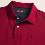 Polo in Piquet Smerigliato Manica Lunga dettaglio colletto - Merlot