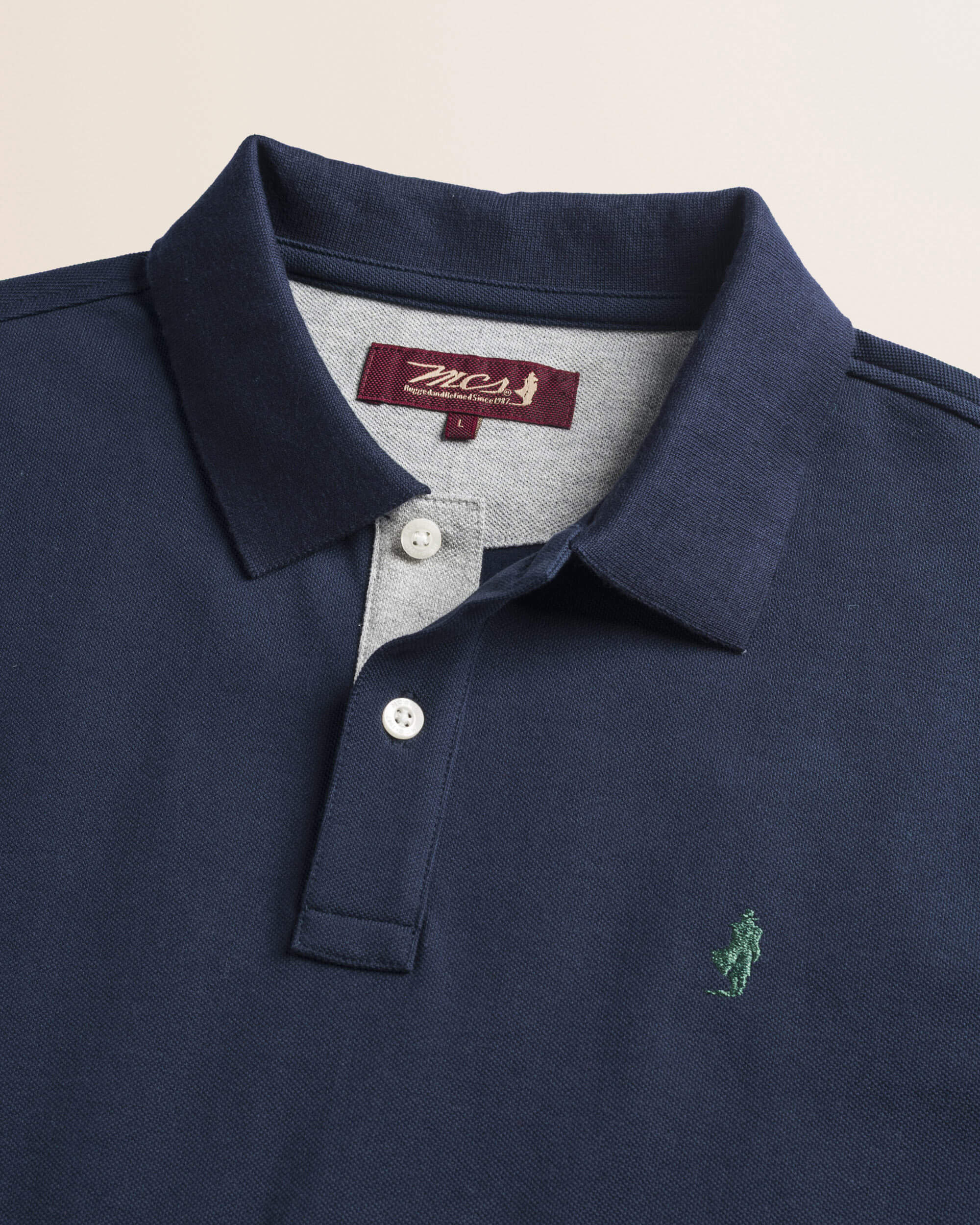 Polo in Piquet Smerigliato Manica Lunga dettaglio colletto - Navy Blue