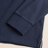 Polo in Piquet Smerigliato Manica Lunga dettaglio manica - Navy Blue