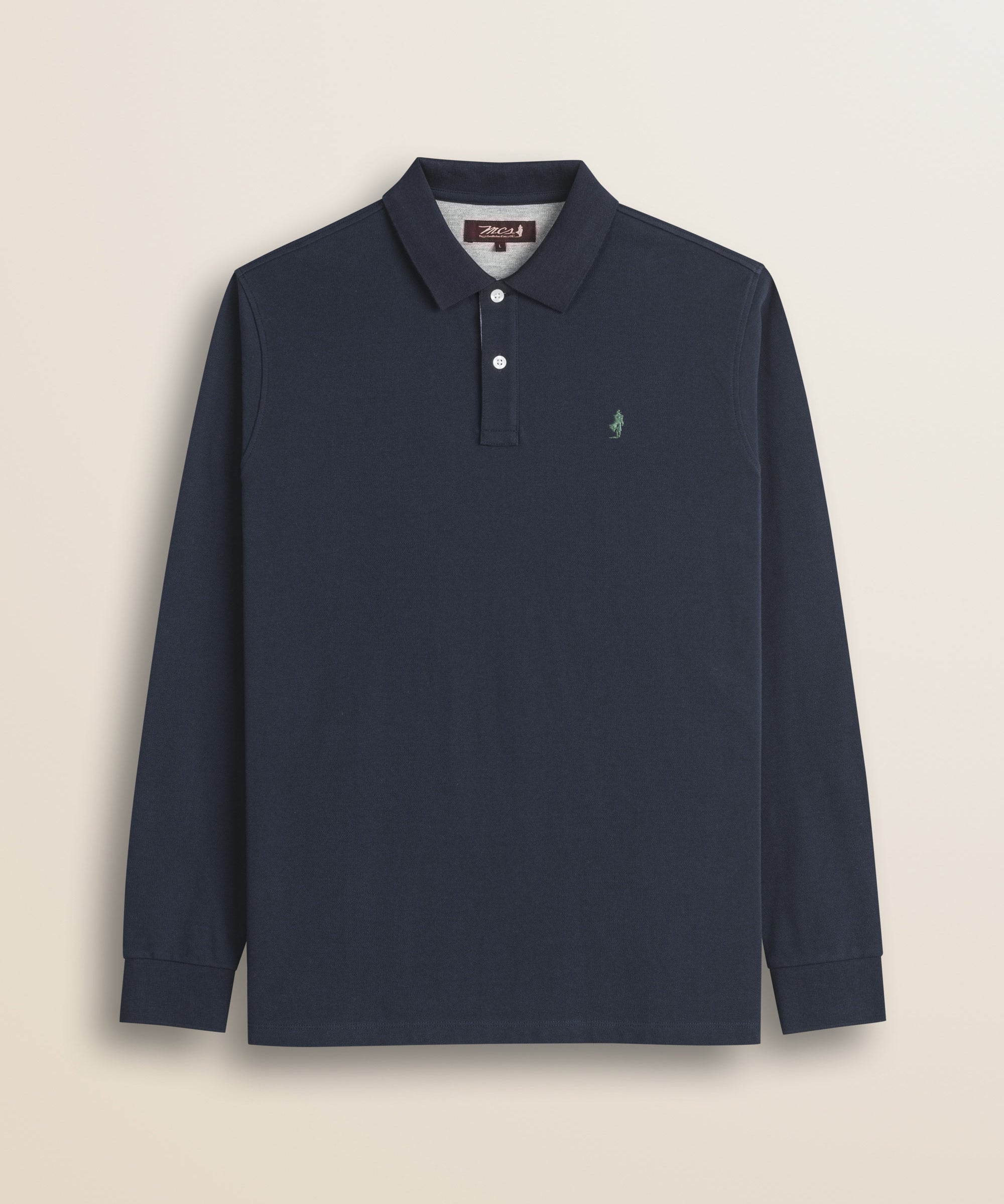 Polo in Piquet Smerigliato Manica Lunga fronte - Navy Blue