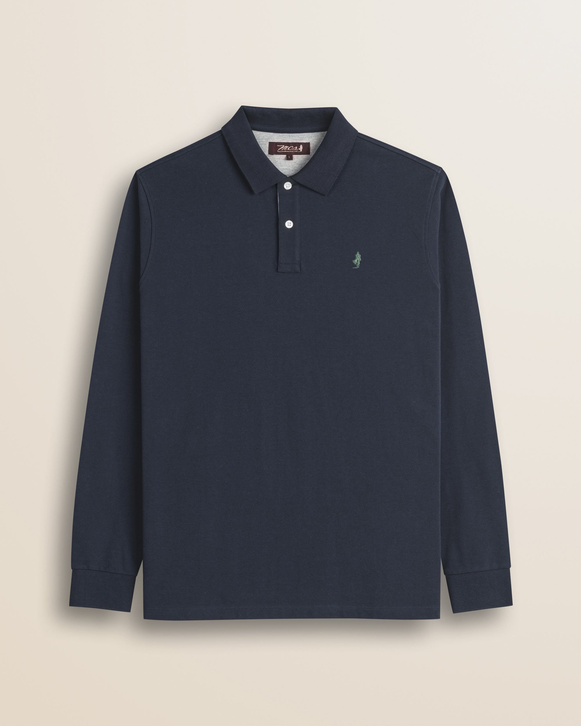 Polo in Piquet Smerigliato Manica Lunga fronte - Navy Blue