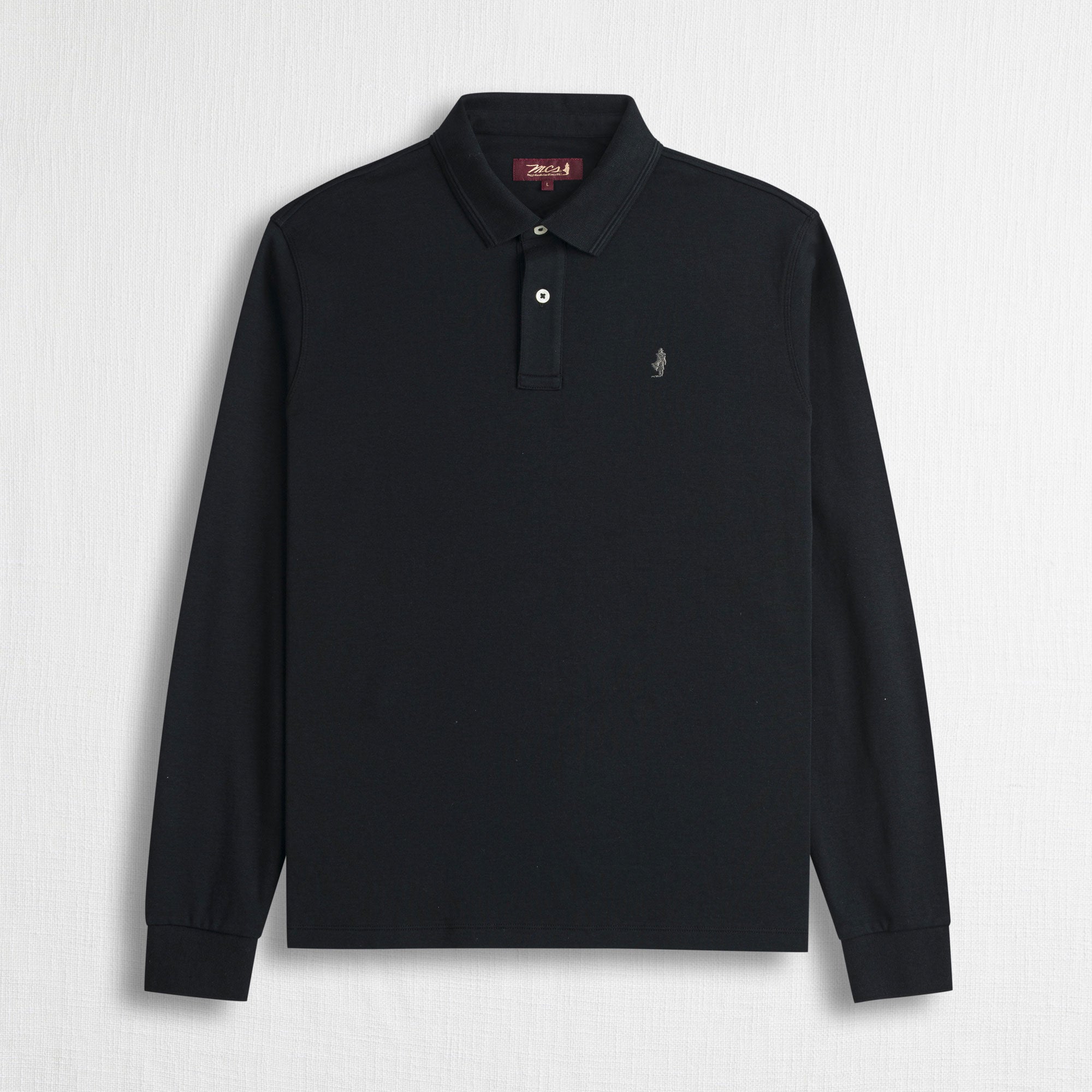 Polo Manica Lunga in Interlock Tinta Unita - Black