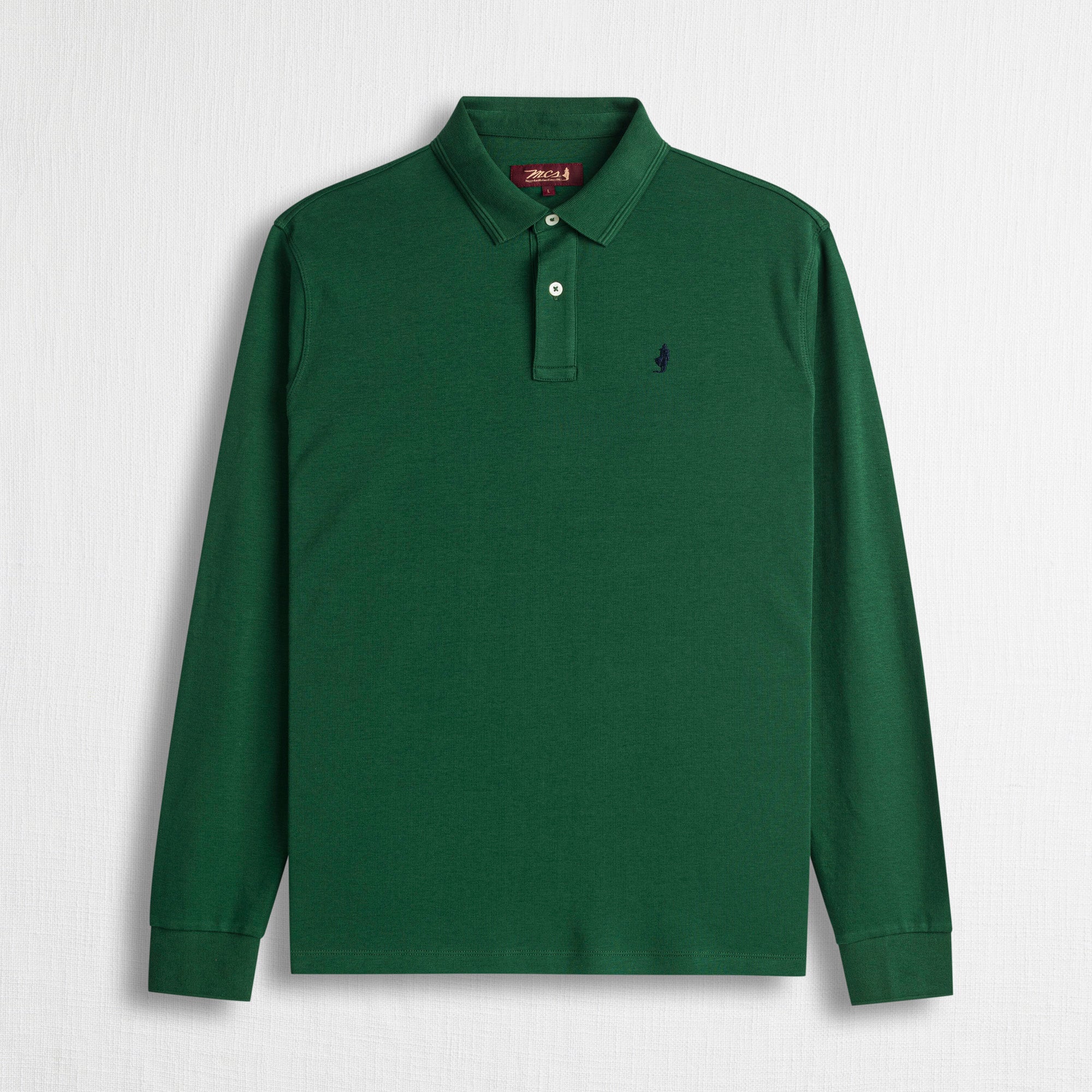 Polo Manica Lunga in Interlock Tinta Unita - Dark Green