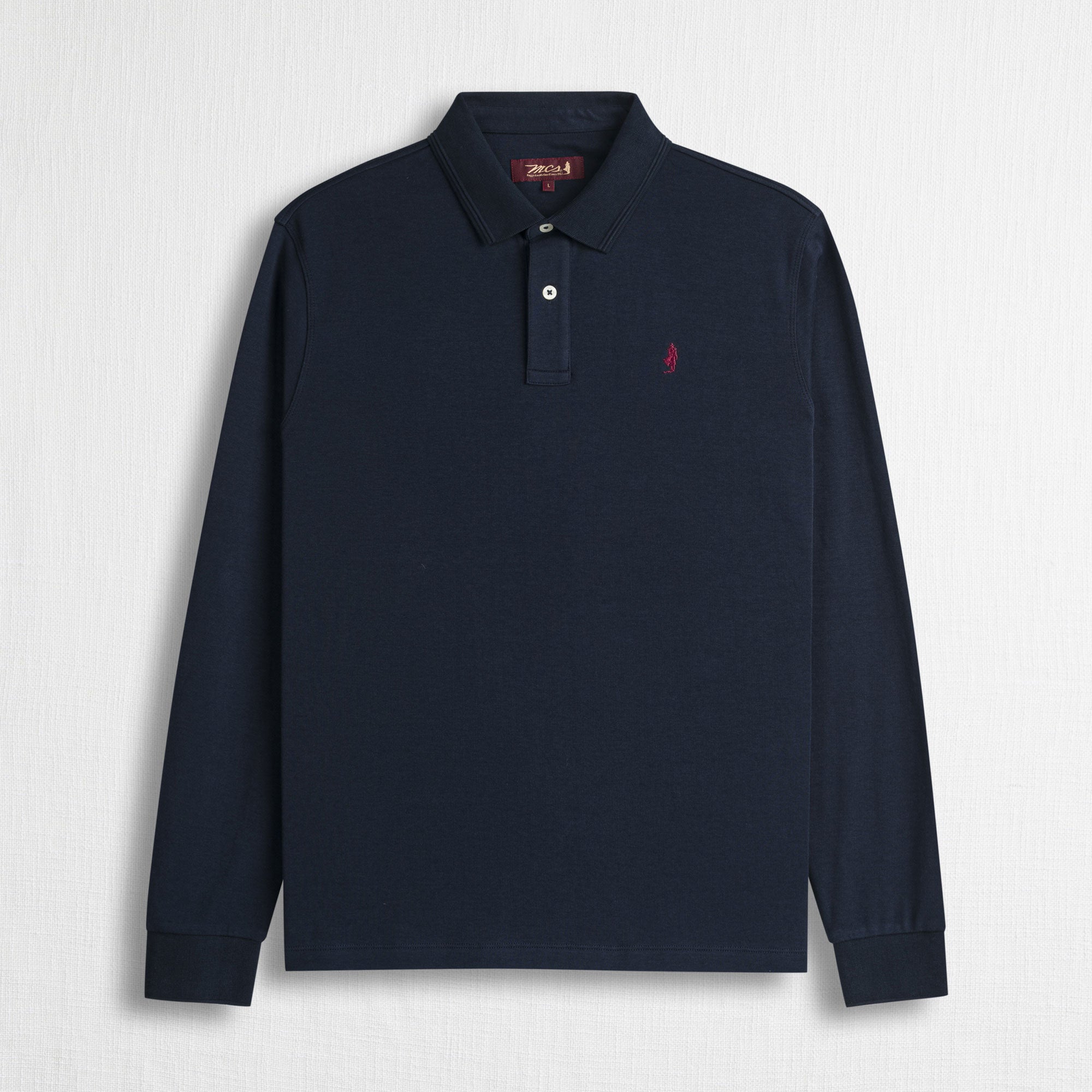 Polo Manica Lunga in Interlock Tinta Unita - Blue Navy