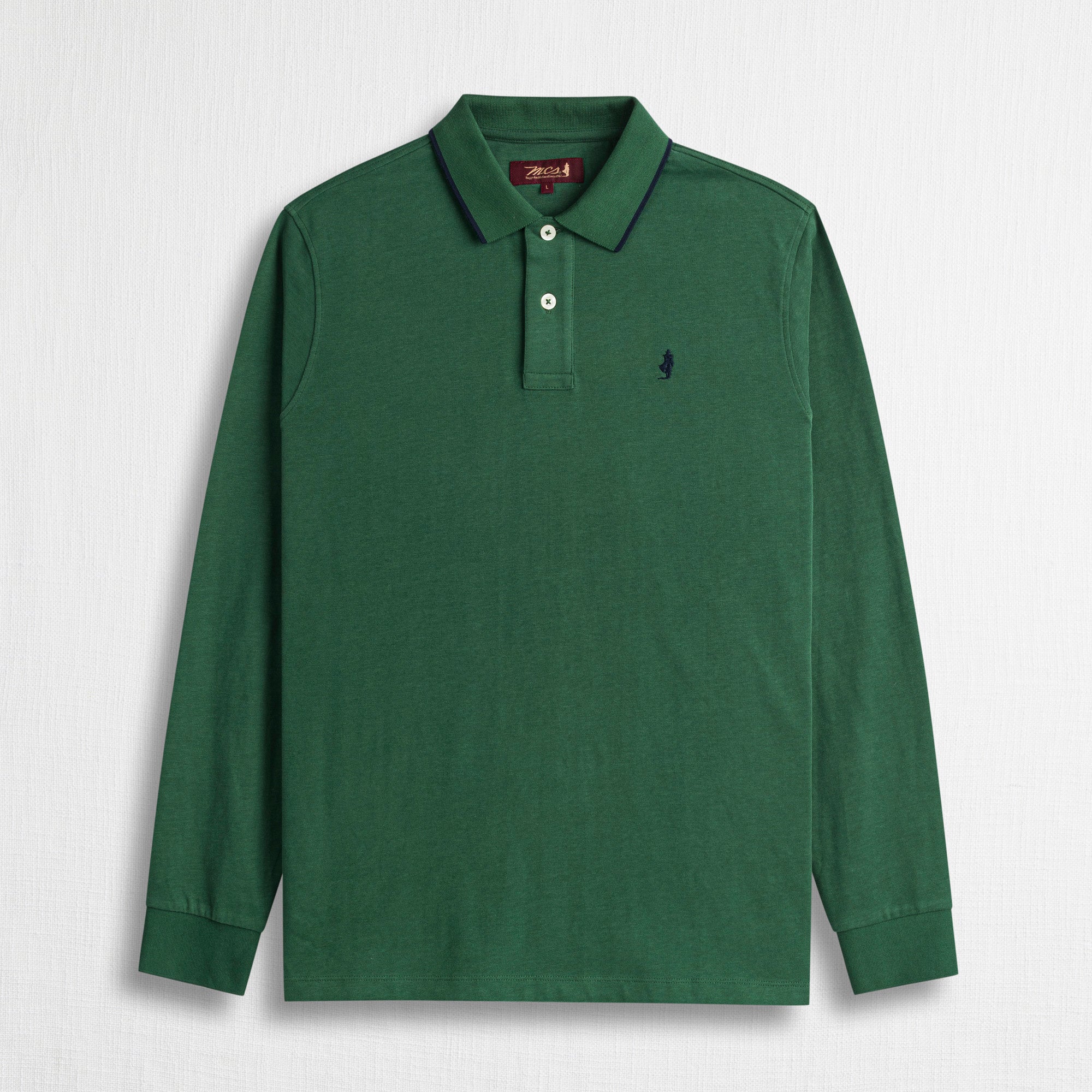 Polo Manica Lunga in Jersey con Colletto in Costina - Dark Green