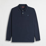 Polo Manica Lunga in Jersey con Colletto in Costina - Blue Navy